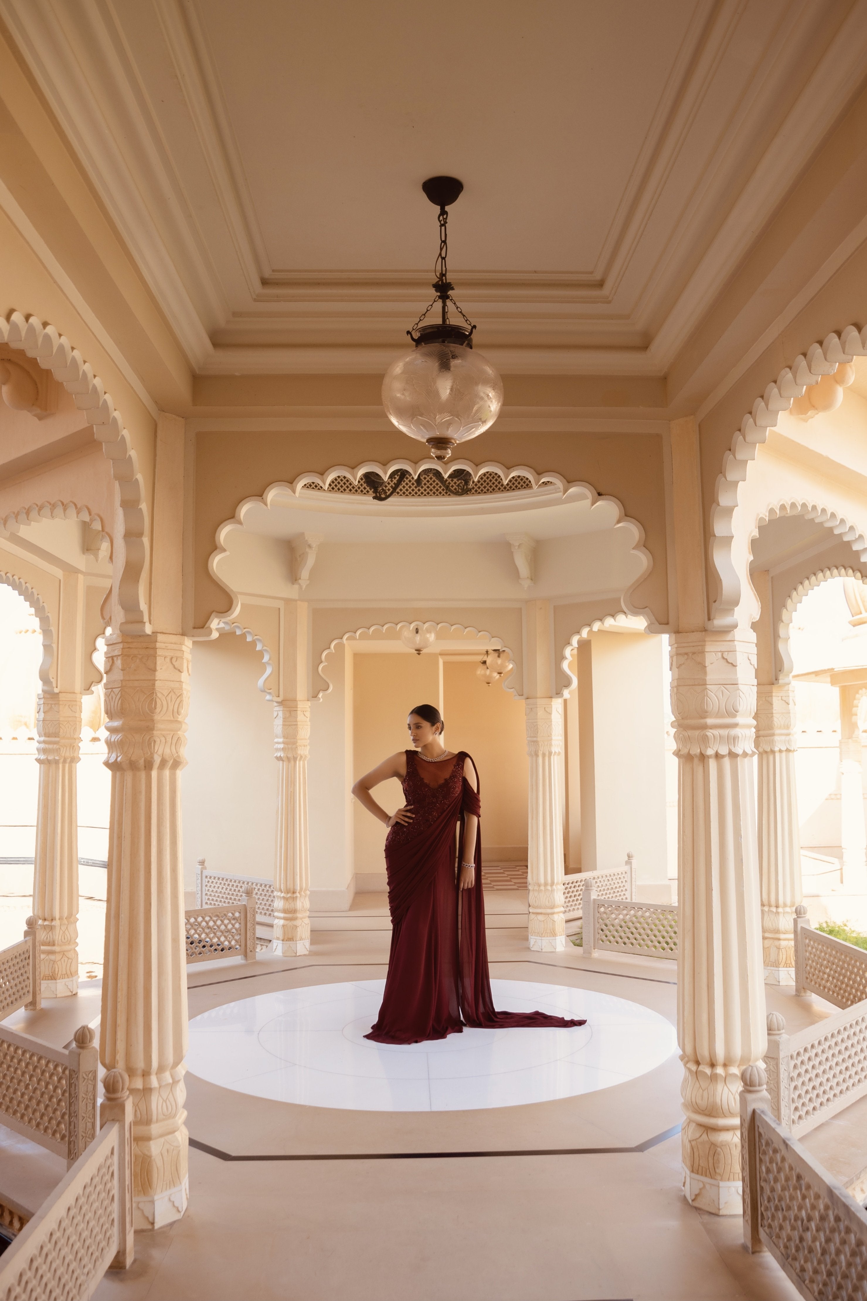 Amit GT - Cranberry Scintilla Saree Gown