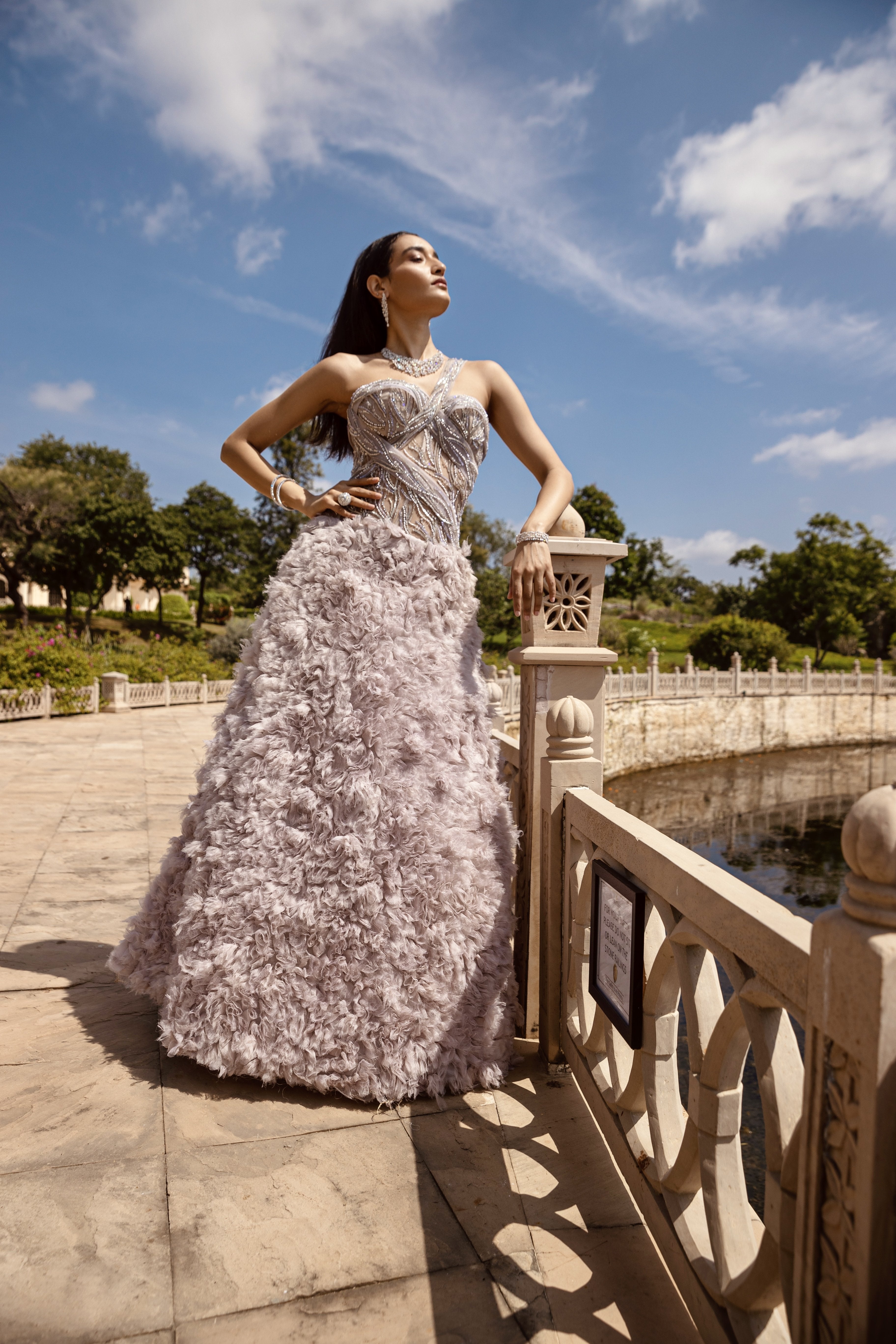 Amit GT - Grey Ruffle Astrid Ball Gown