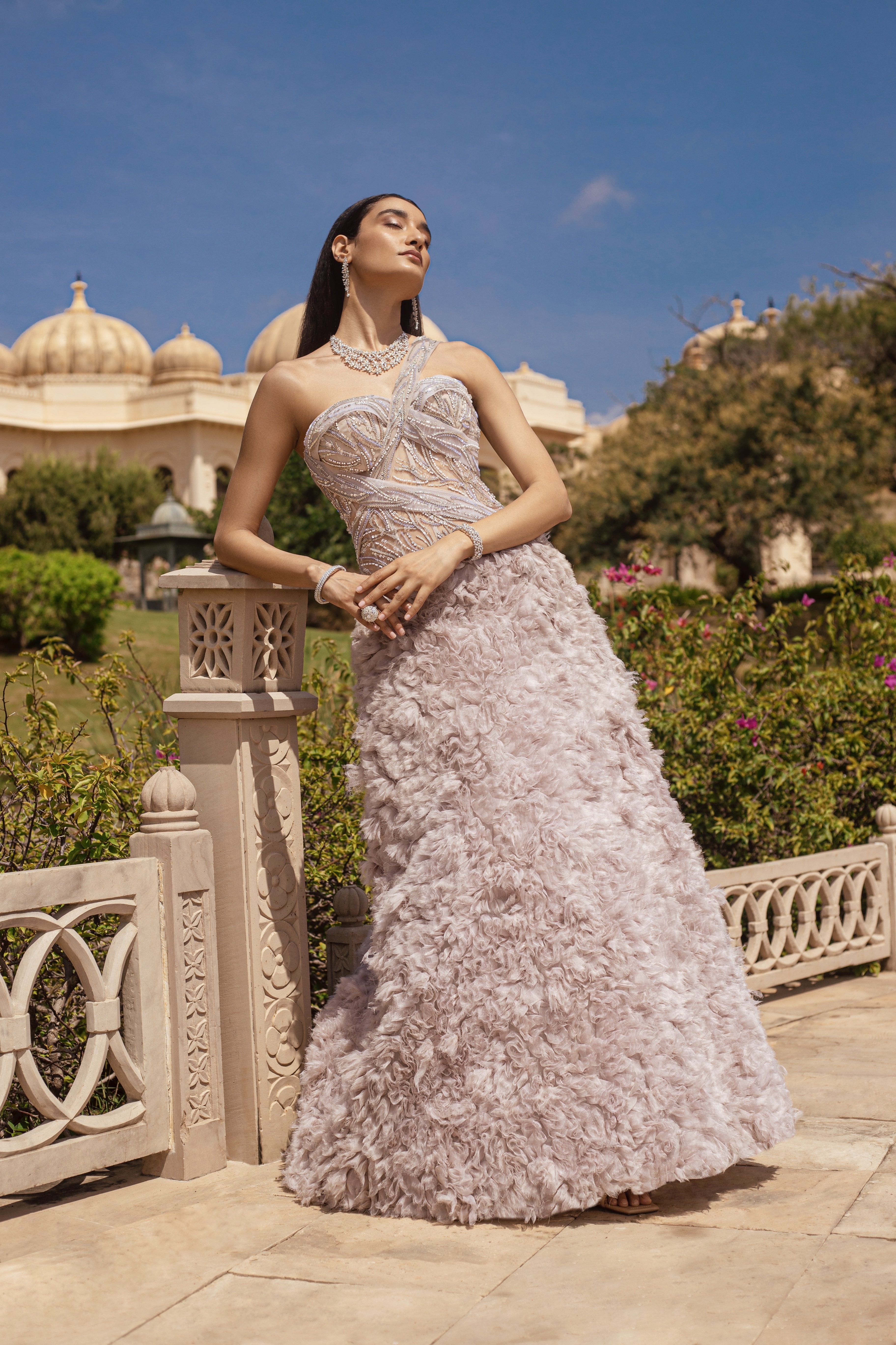 Amit GT - Grey Ruffle Astrid Ball Gown