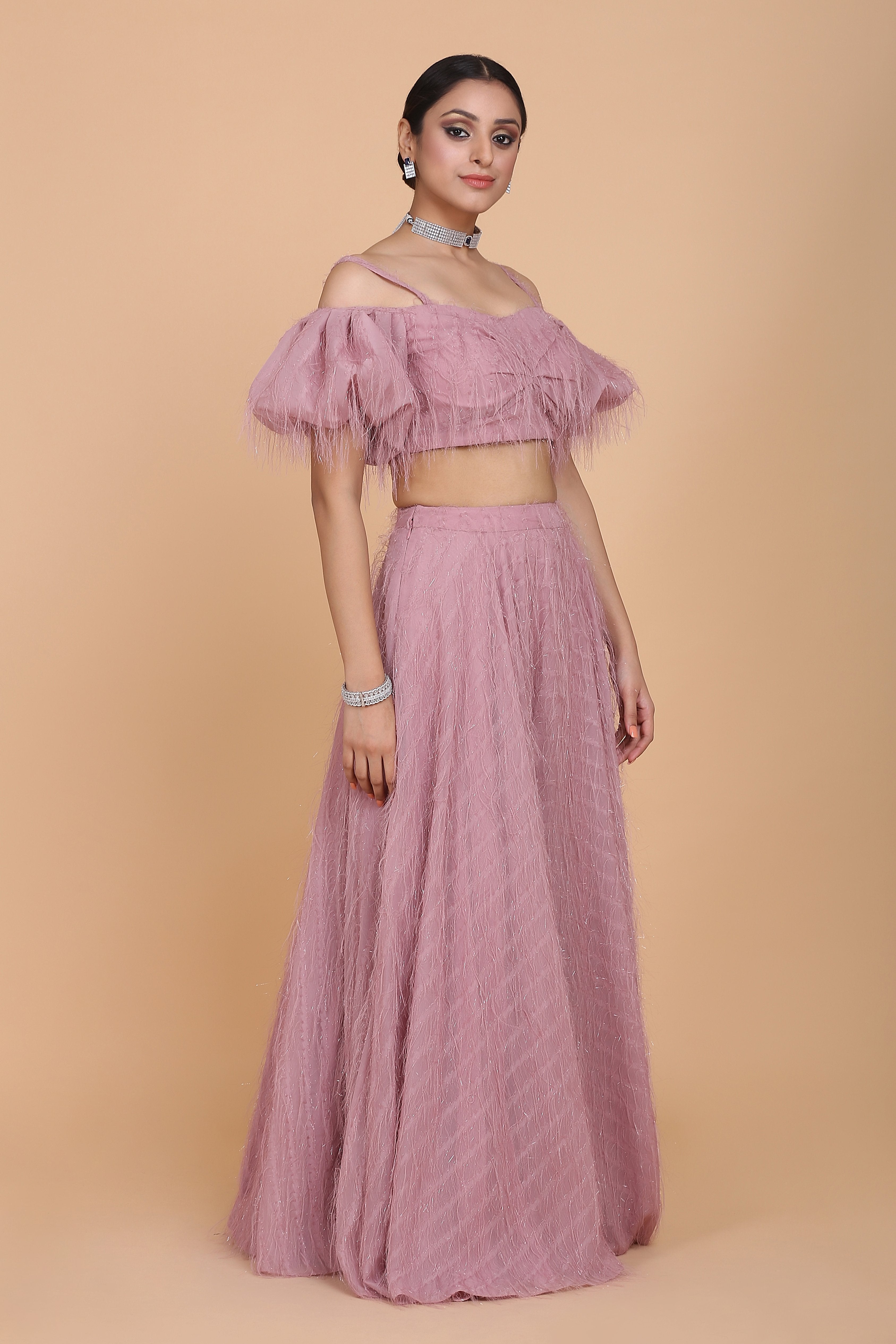 Amit GT - Fringe Cold Shoulder Top & Lehenga Set