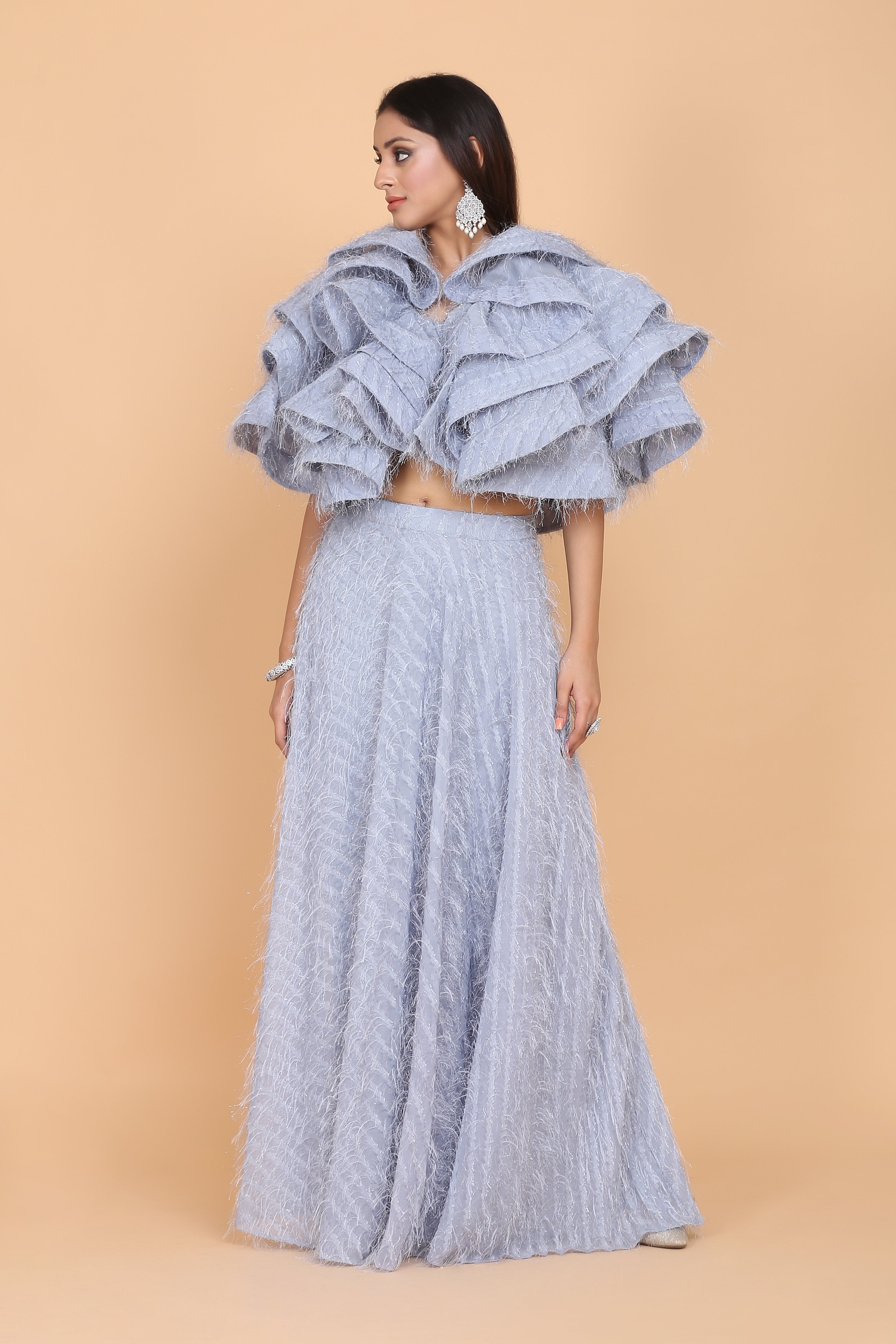 Amit GT - Fringe Ruffle Crop Top & Skirt Set