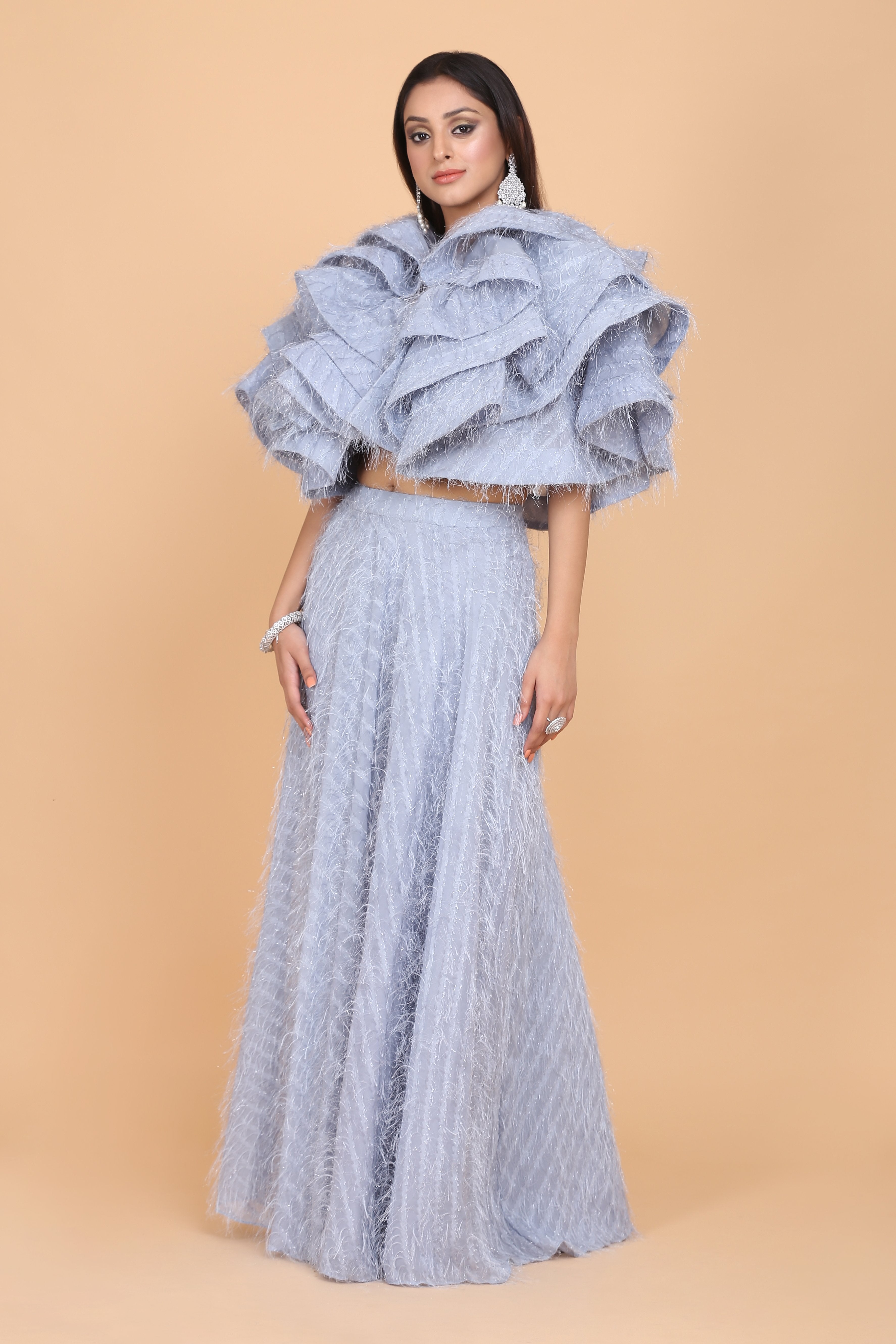 Amit GT - Fringe Ruffle Crop Top & Skirt Set