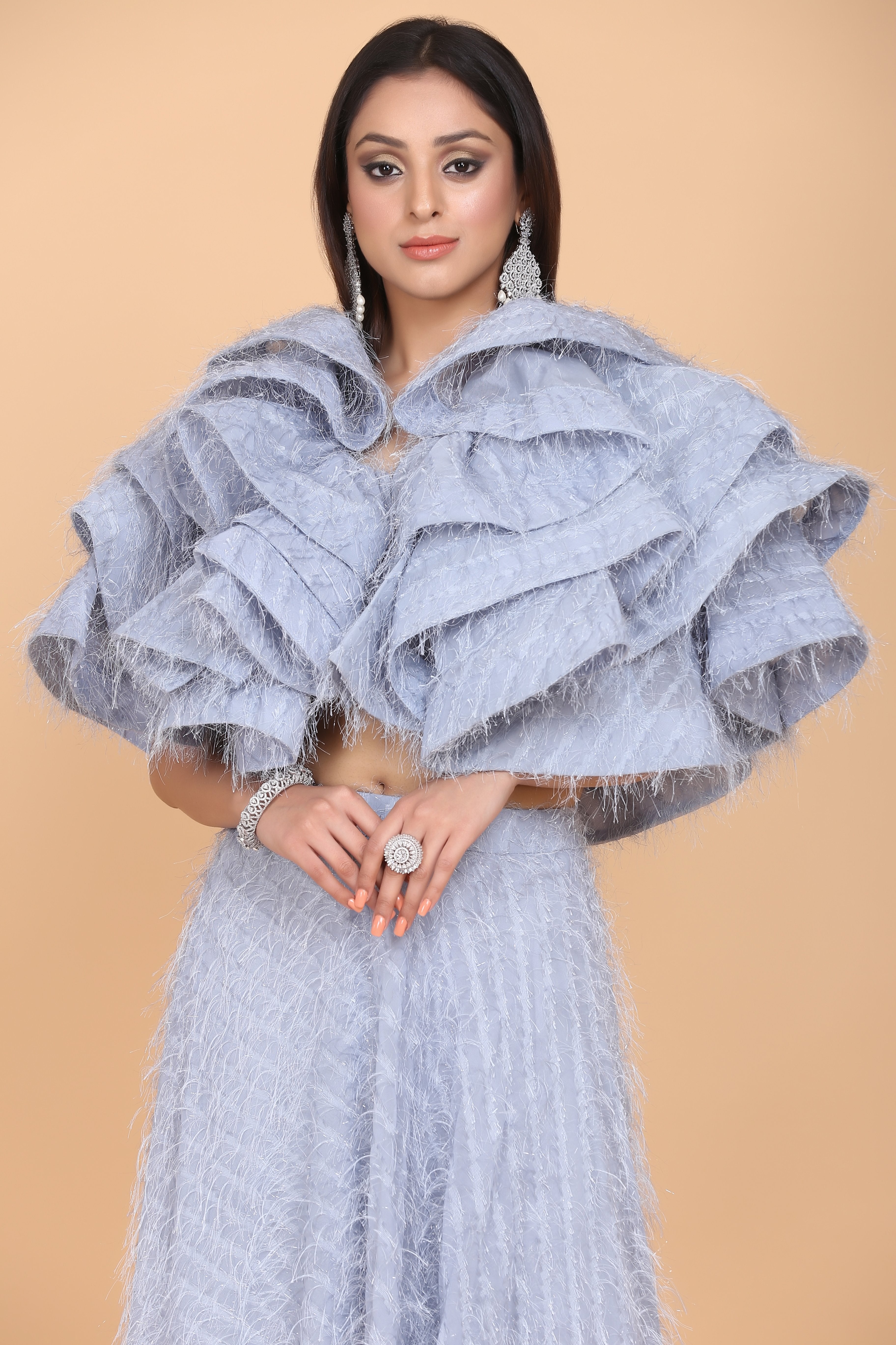 Amit GT - Fringe Ruffle Crop Top & Skirt Set