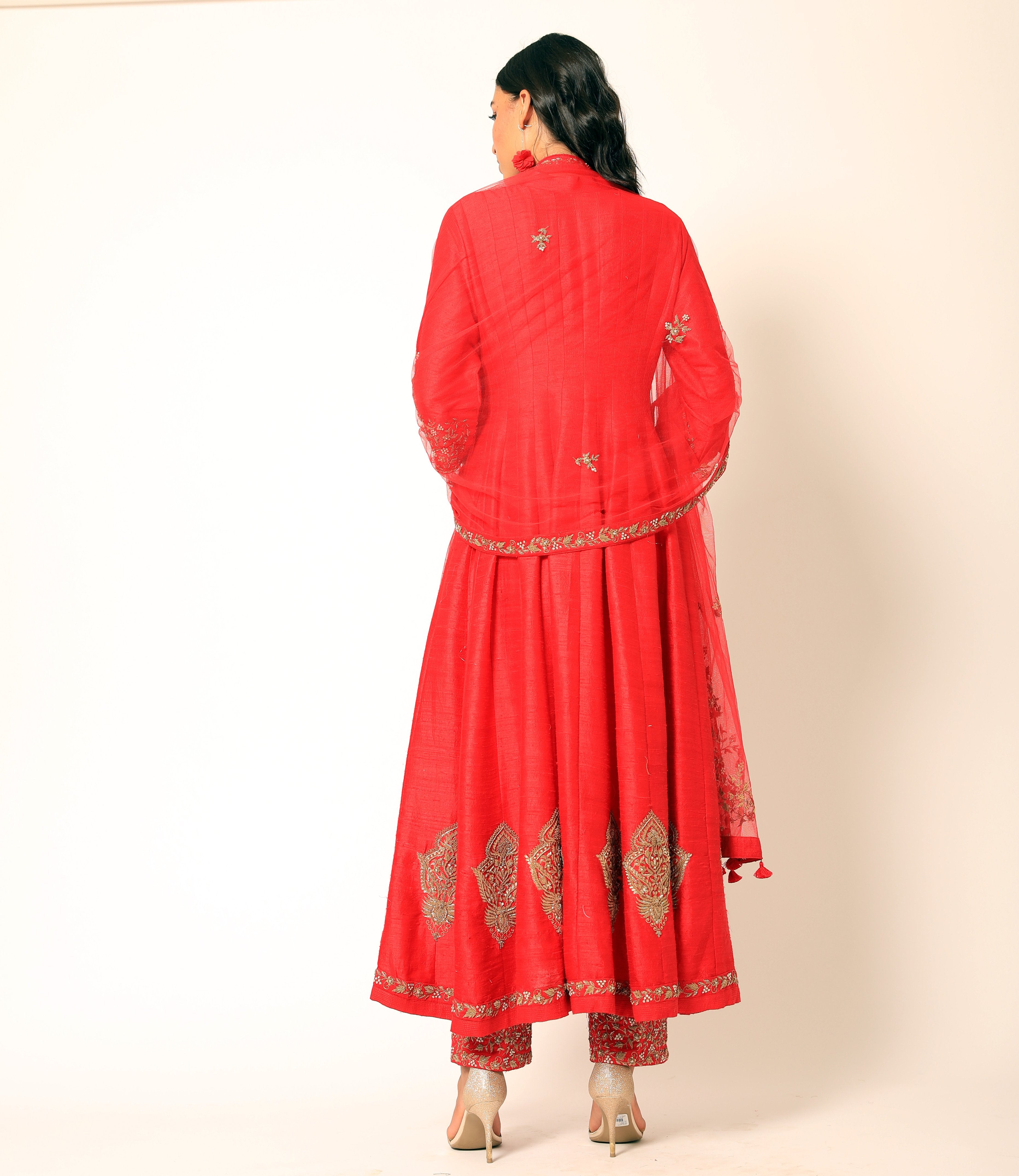 Romaa - Red Embroidered Anarkali Set