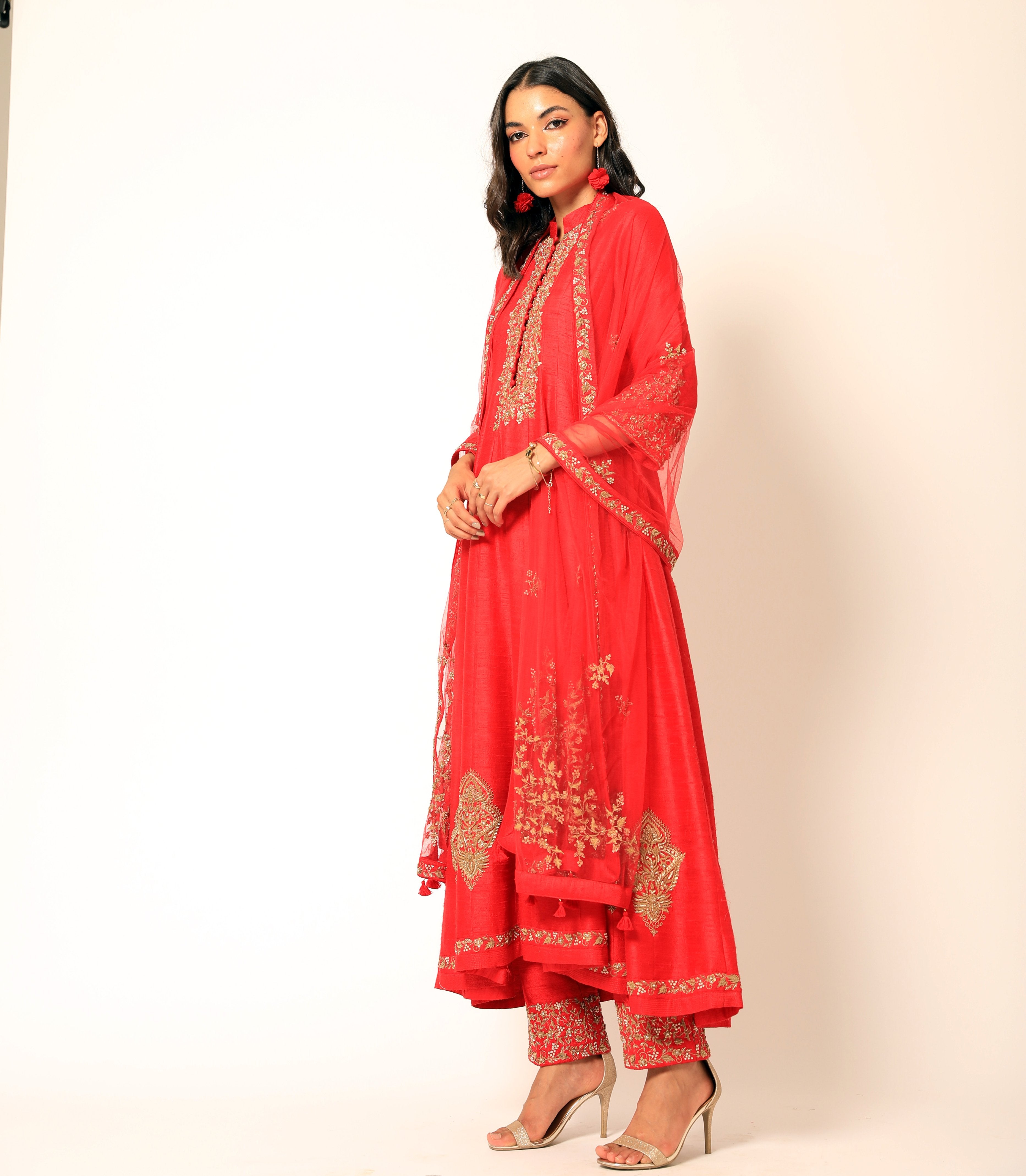 Romaa - Red Embroidered Anarkali Set
