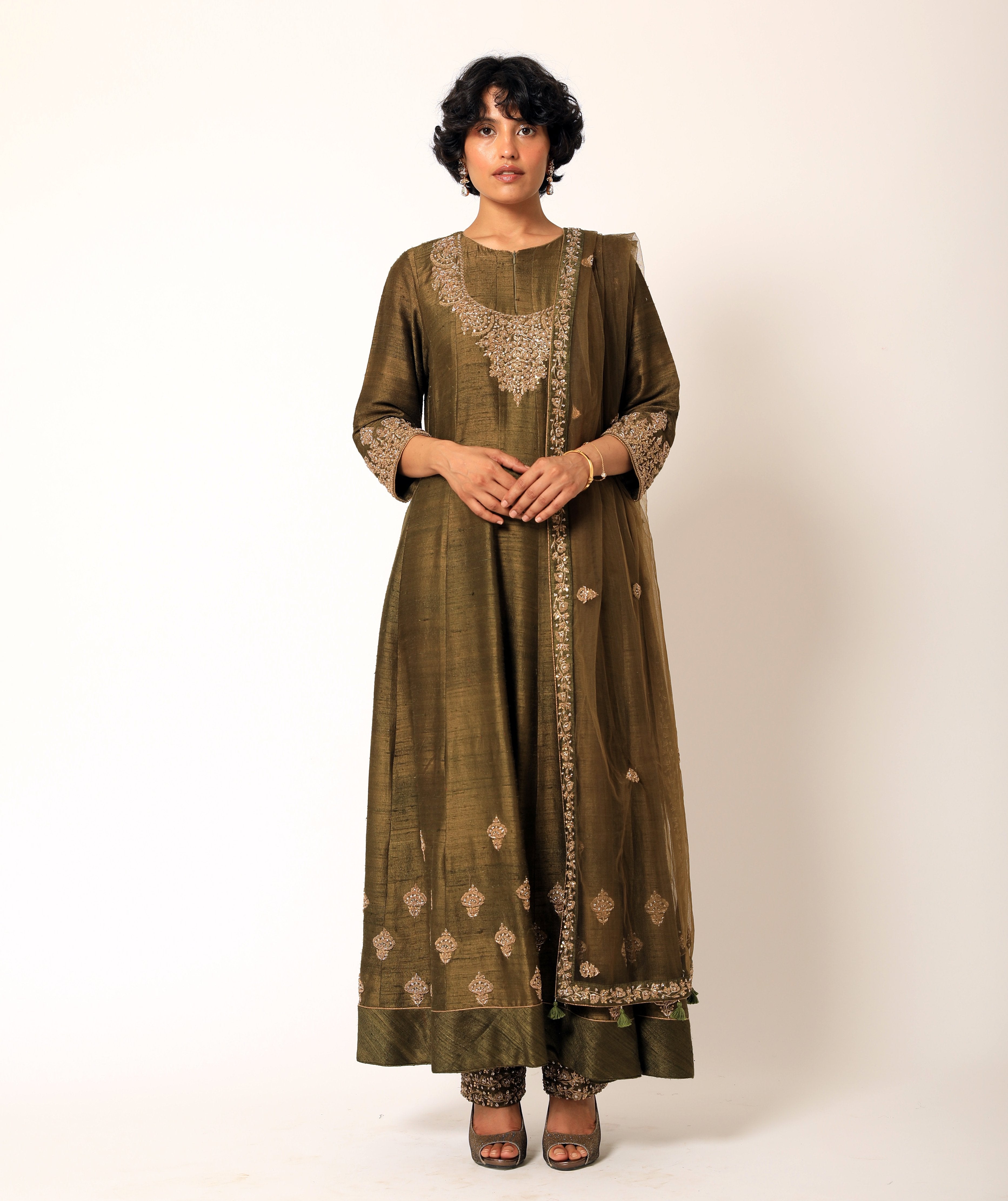Romaa - Mehendi Green Embroidered Anarkali Set