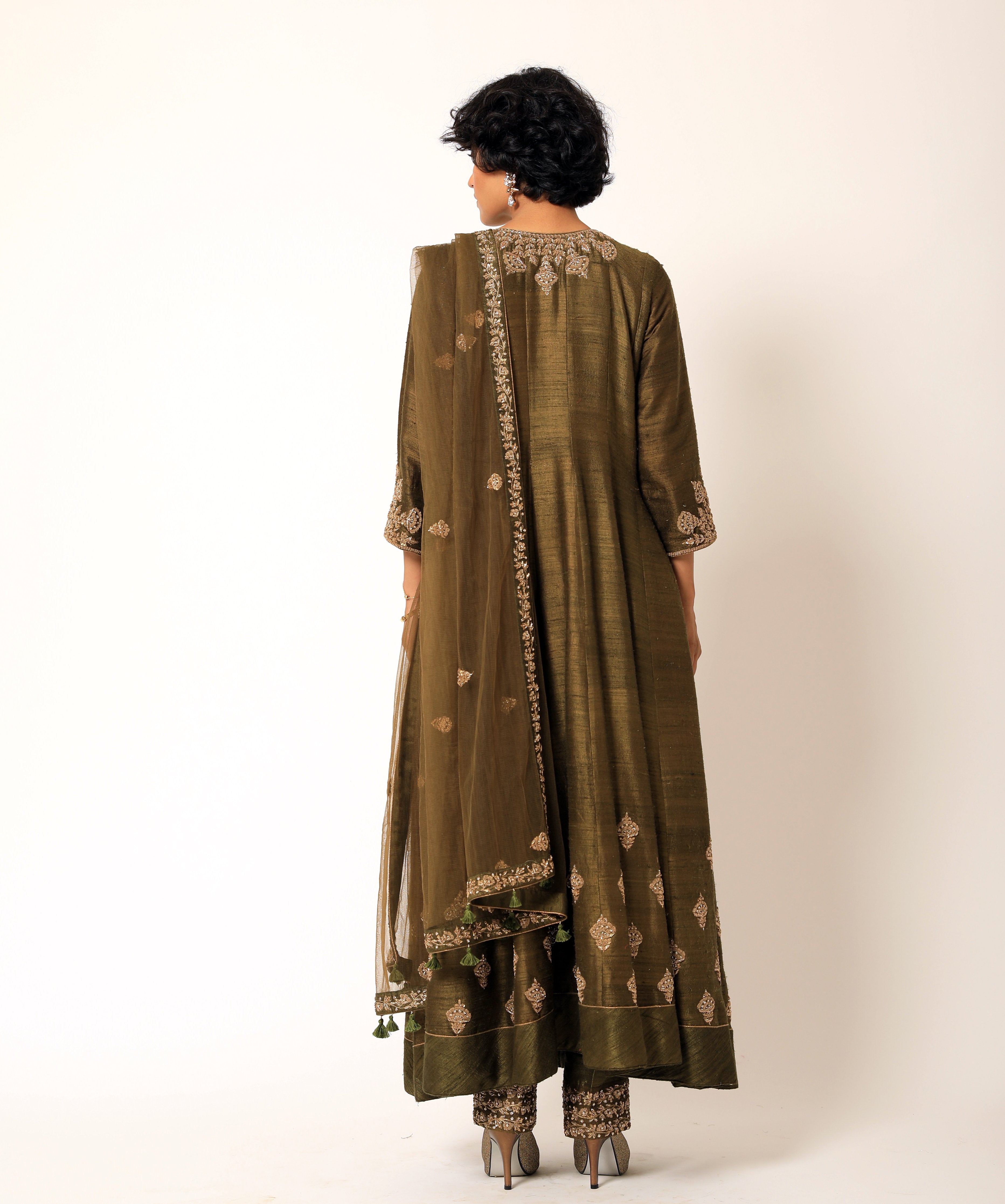 Romaa - Mehendi Green Embroidered Anarkali Set