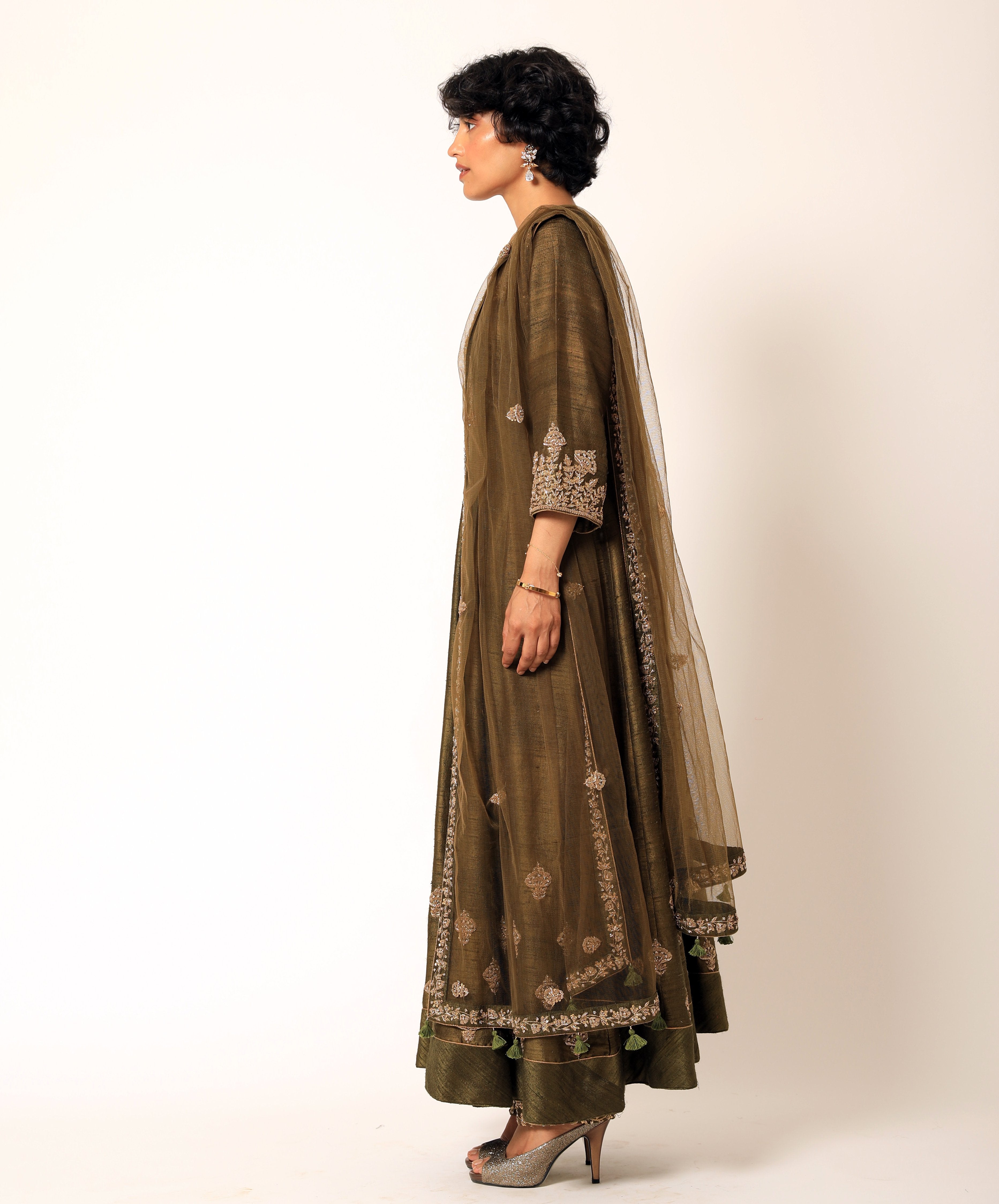 Romaa - Mehendi Green Embroidered Anarkali Set