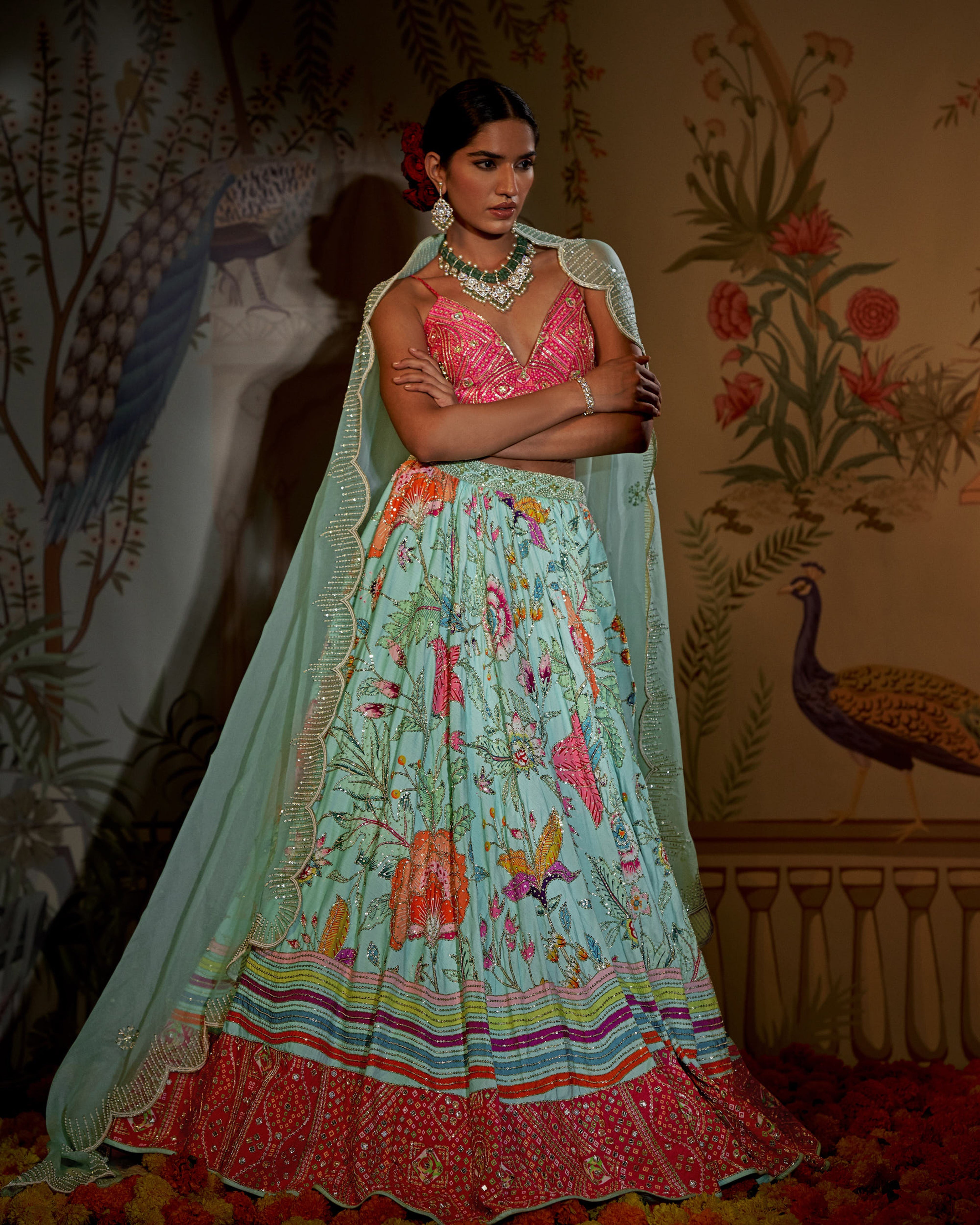 CY Aayushi Maniar Blue Crepe Silk Gulzar Embroidered Lehenga Set Front 1