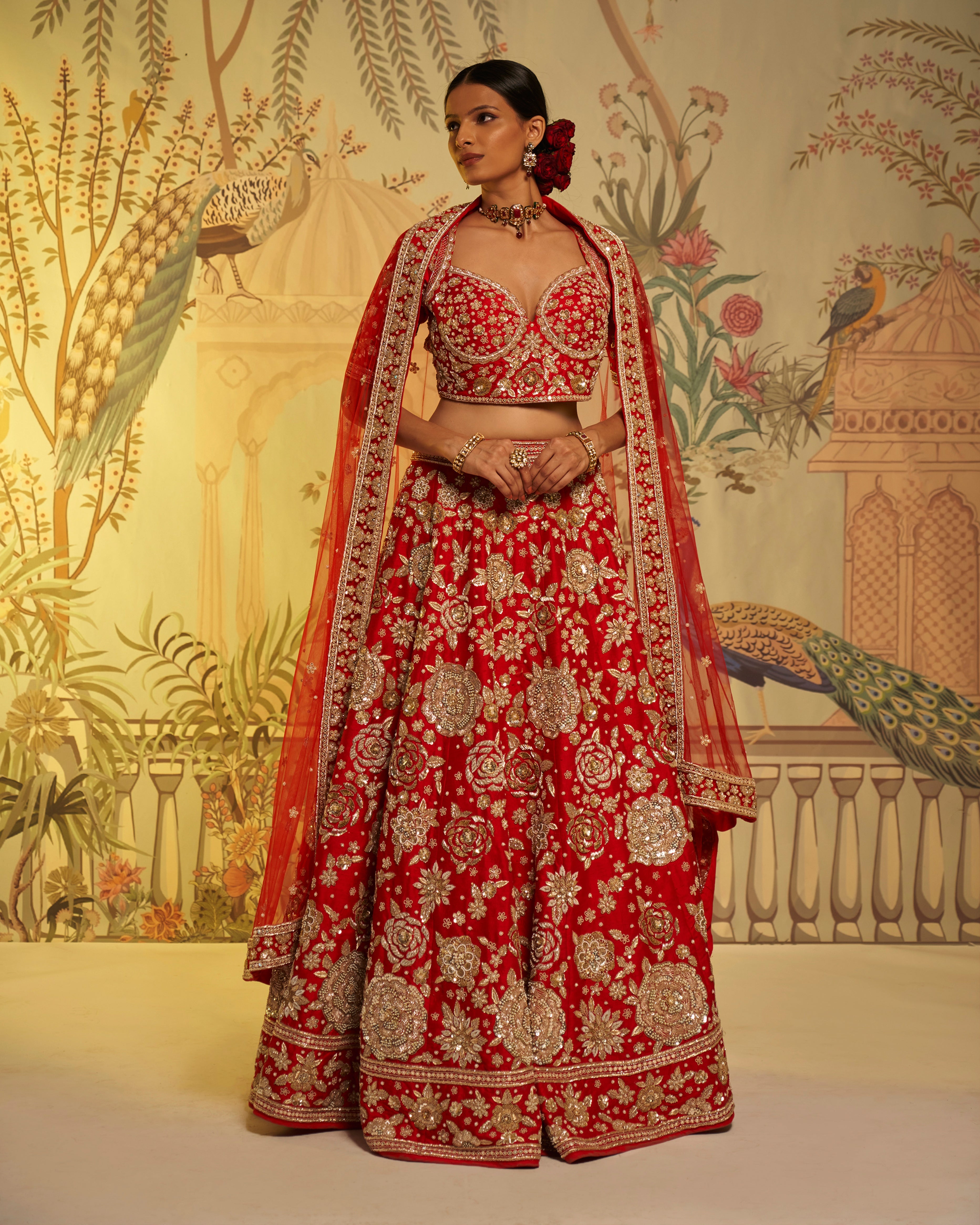 CYAayushi Maniar Raw Silk Guldasta Embroidered Lehenga Set Front 1