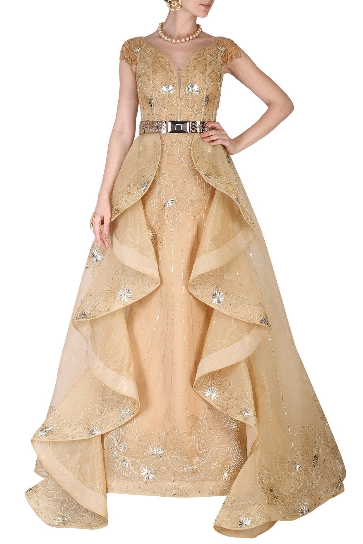 Amit GT - Golden hand embroidered ball gown