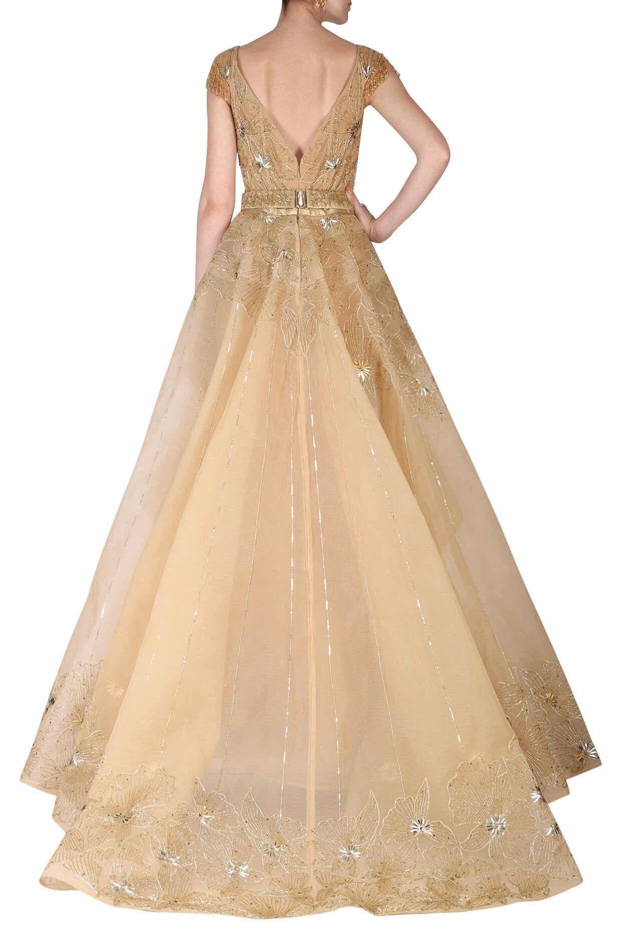 Amit GT - Golden hand embroidered ball gown