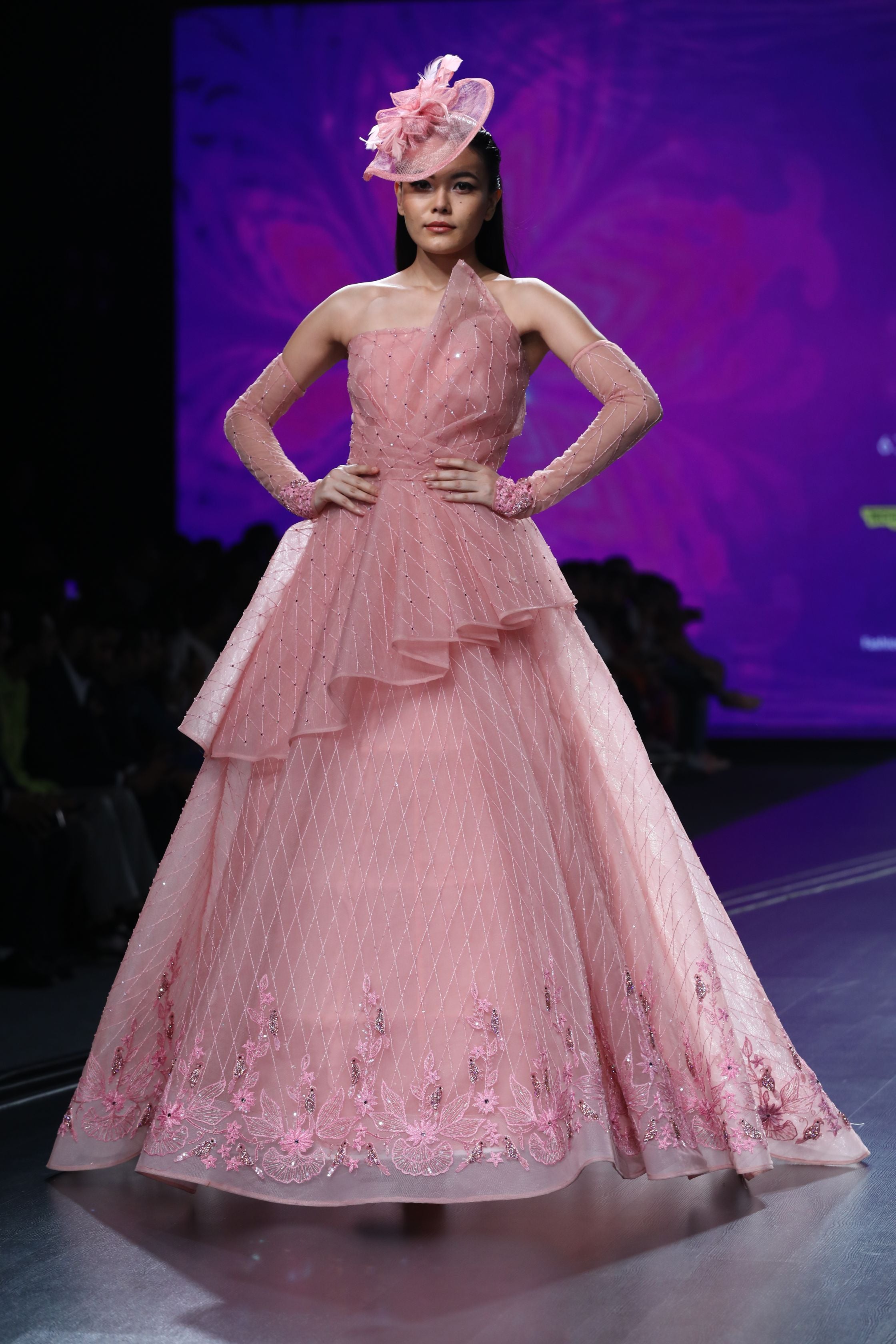 CY Amit GT Light Pink Ball Gown With Bird Motif Front 1