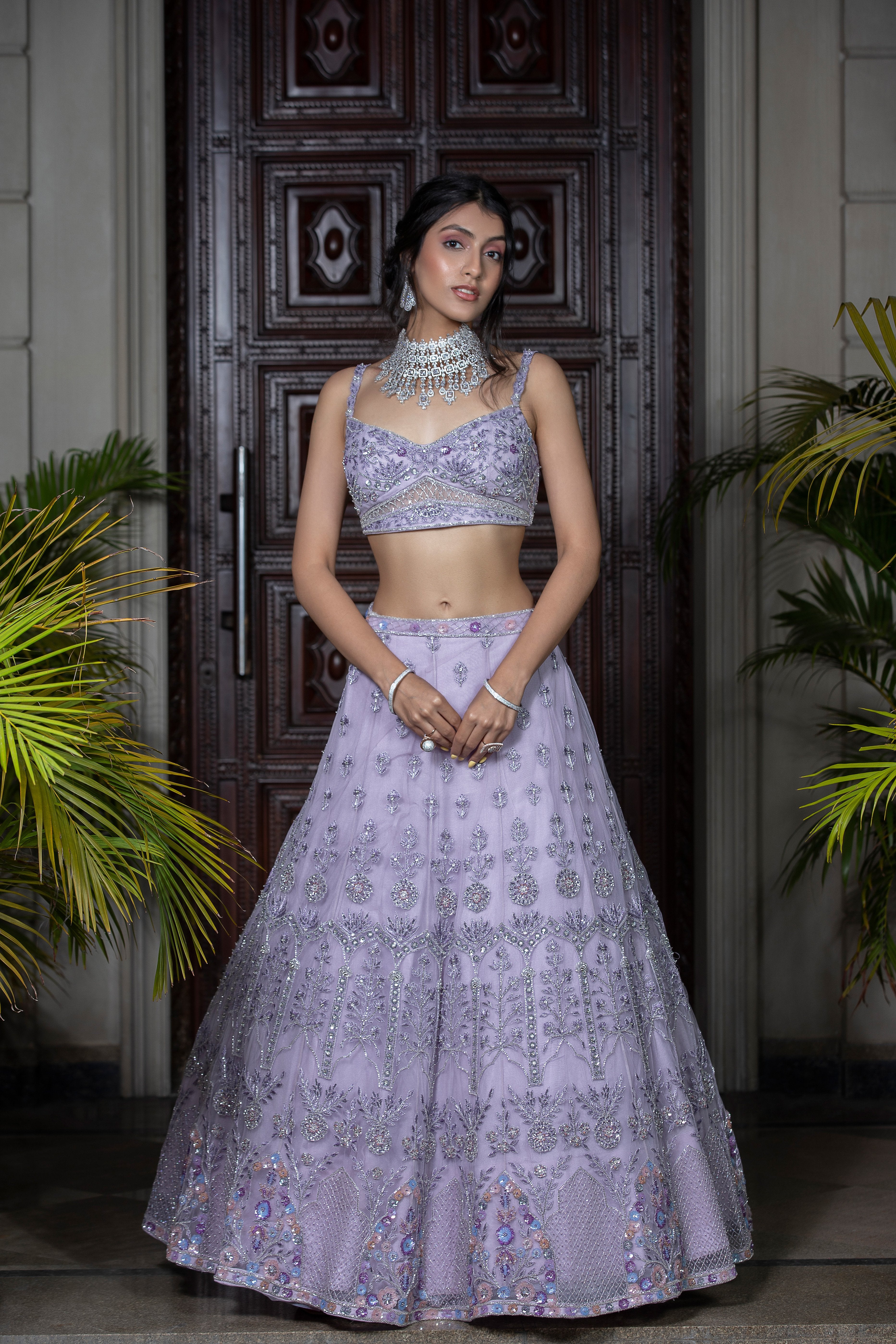 CY Amit GT Mauve Hand Embroidered Lehenga Set Front 1