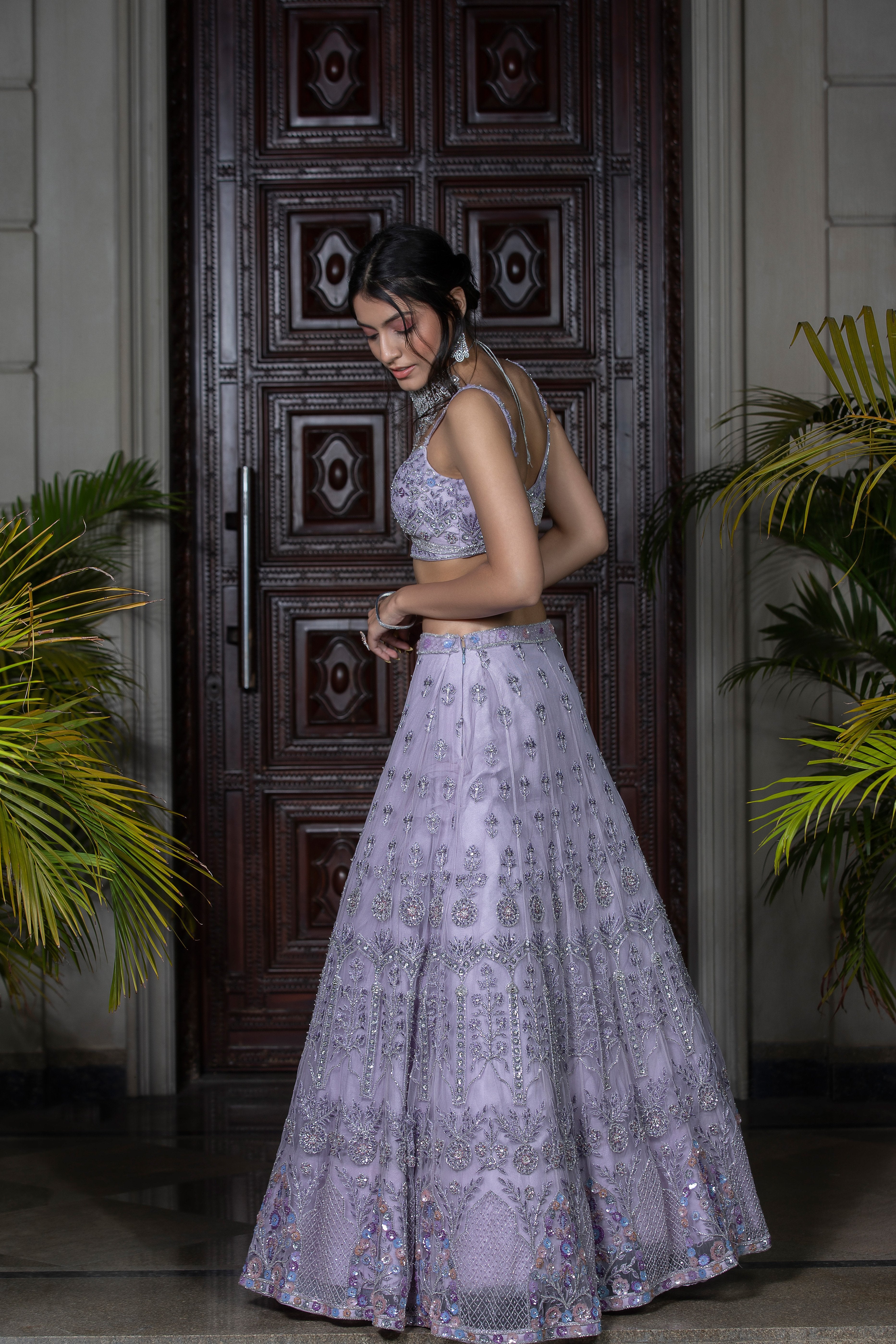 CY Amit GT Mauve Hand Embroidered Lehenga Set Side 1