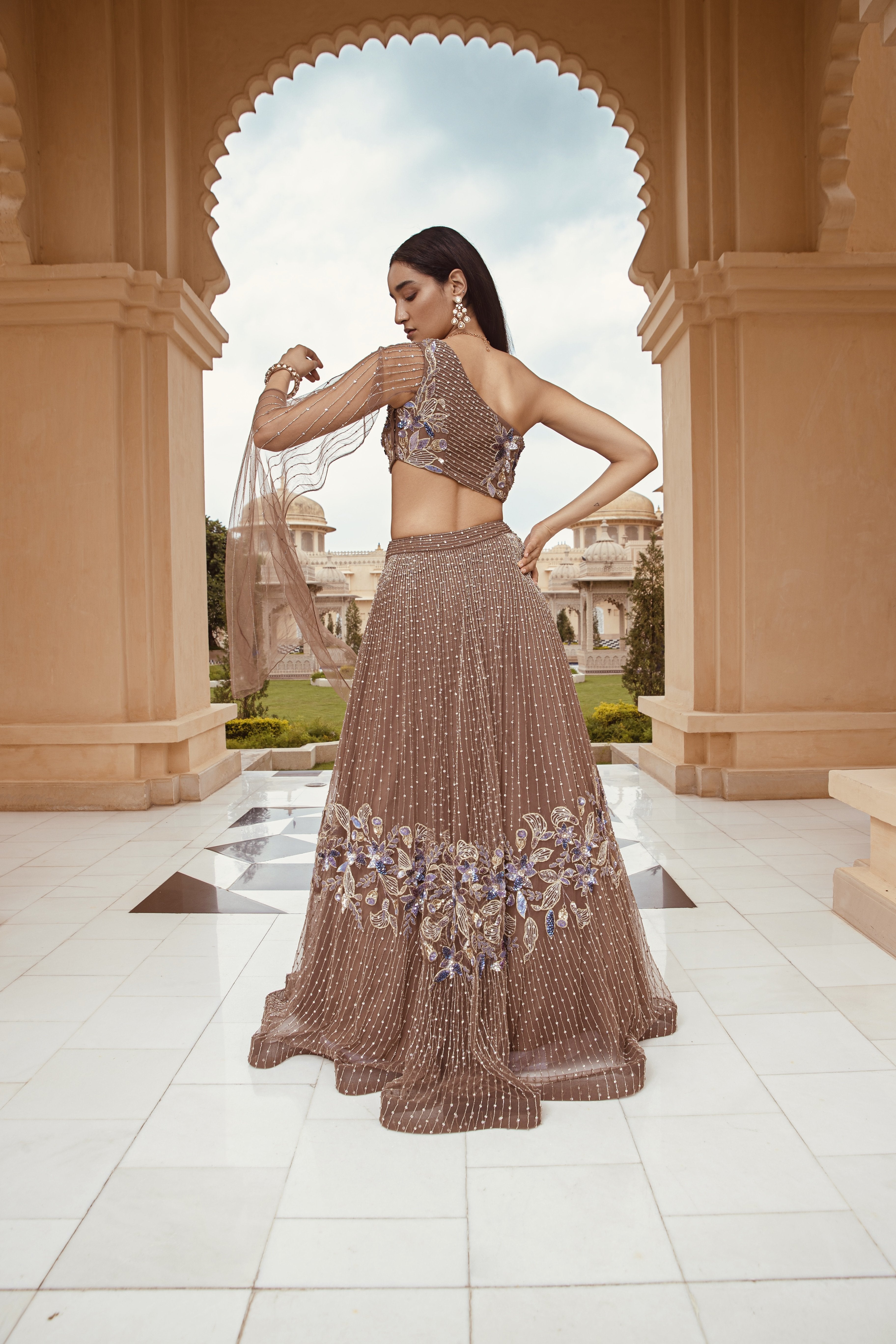 CY Amit GT Mocha Zeba Lehenga Set Back 1