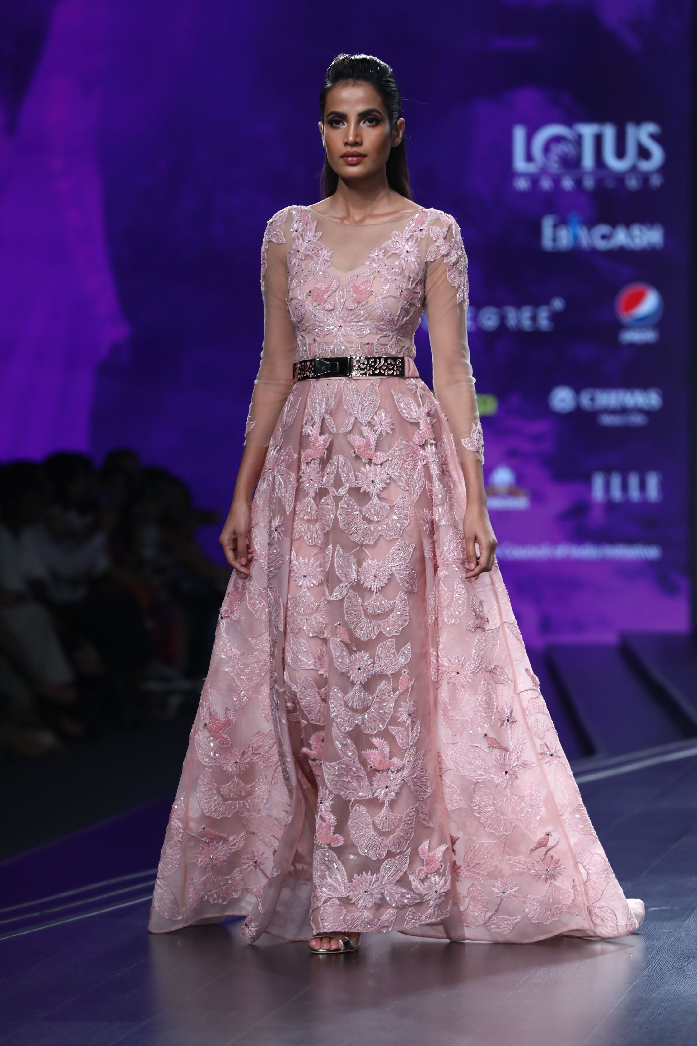 CY Amit GT Pink Bird And Carla Lily Motif Gown Front 1