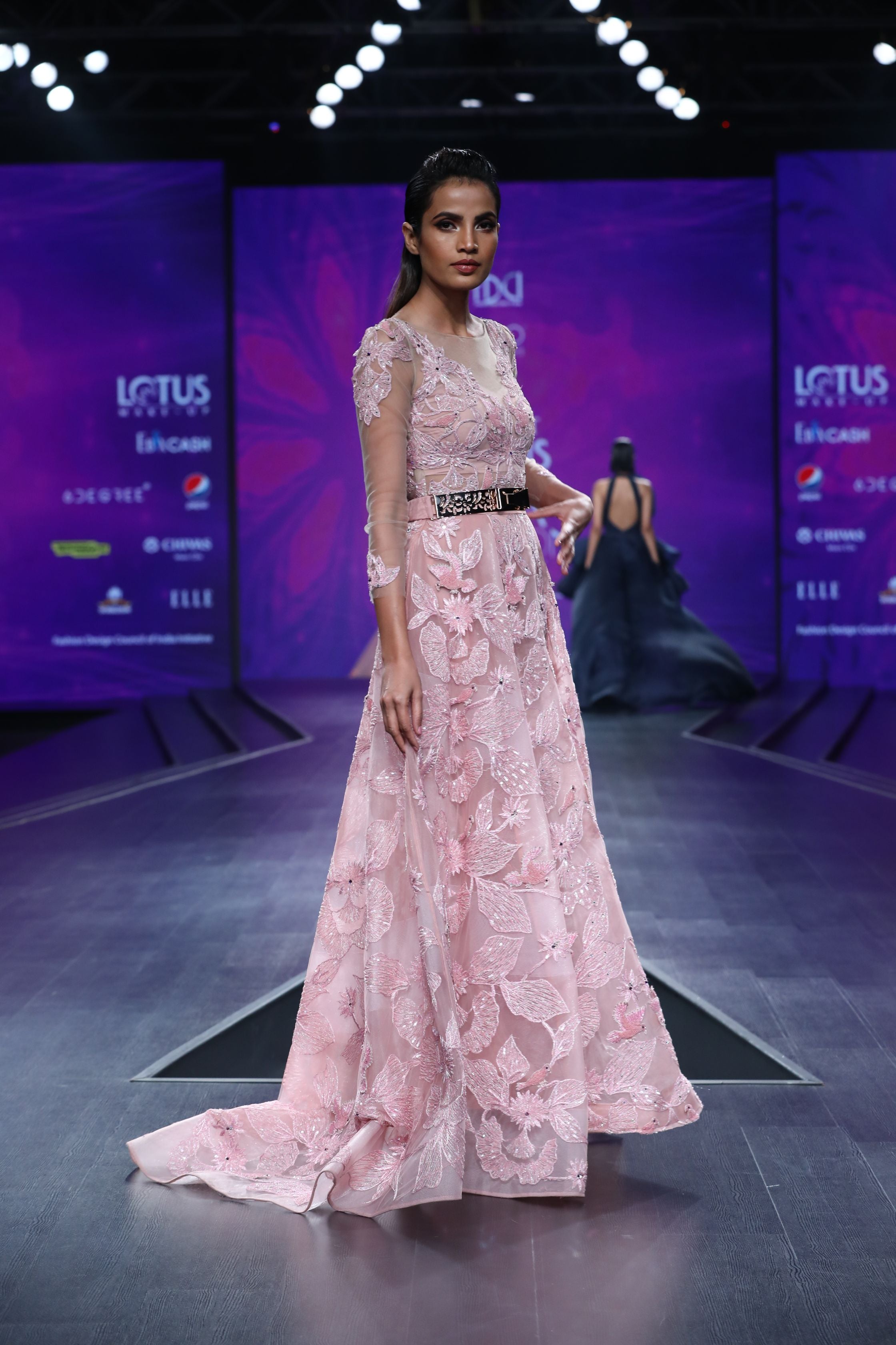 CY Amit GT Pink Bird And Carla Lily Motif Gown Front 2