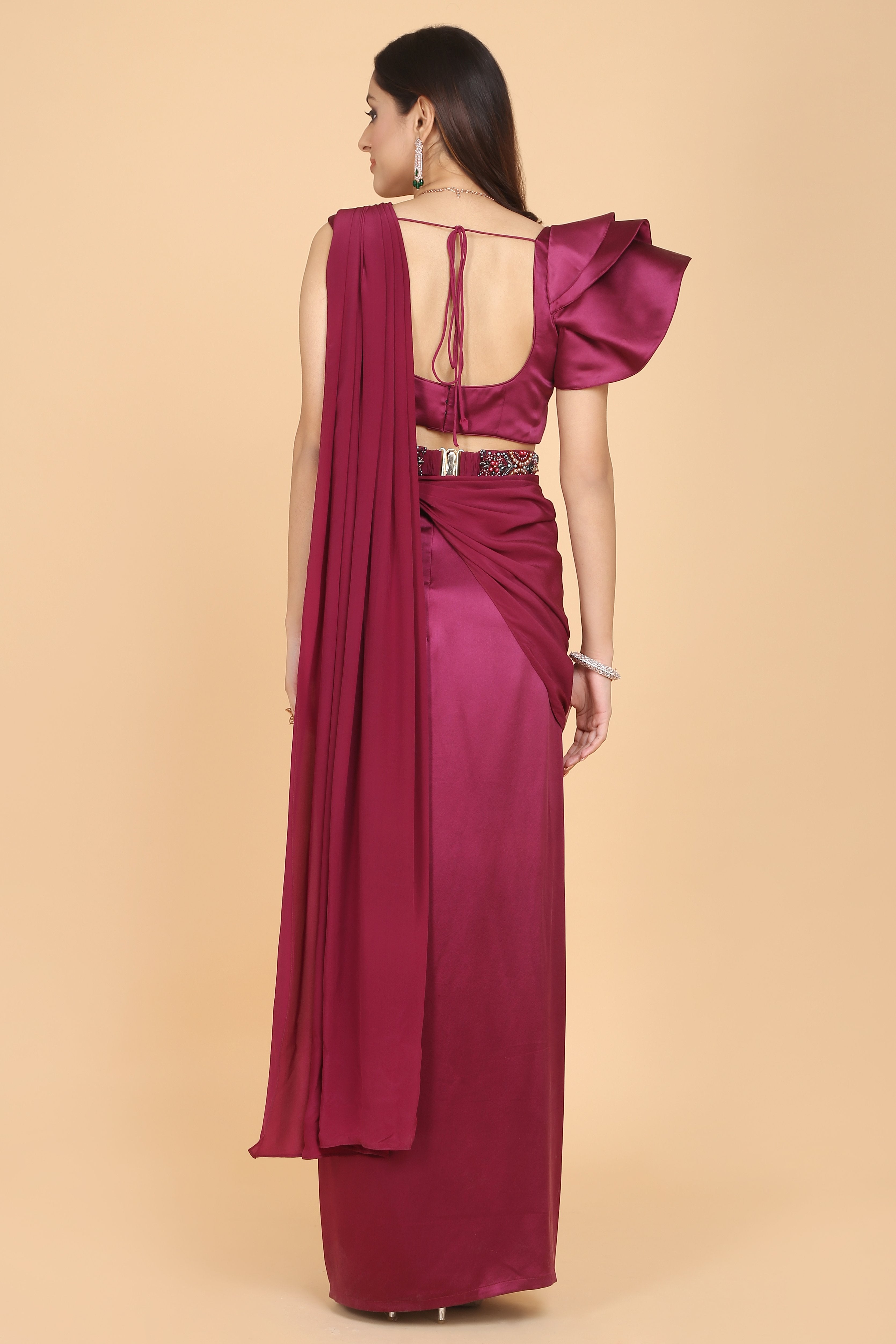 CY Amit GT Pre-Draped Saree With Ruffle Blouse Back 1