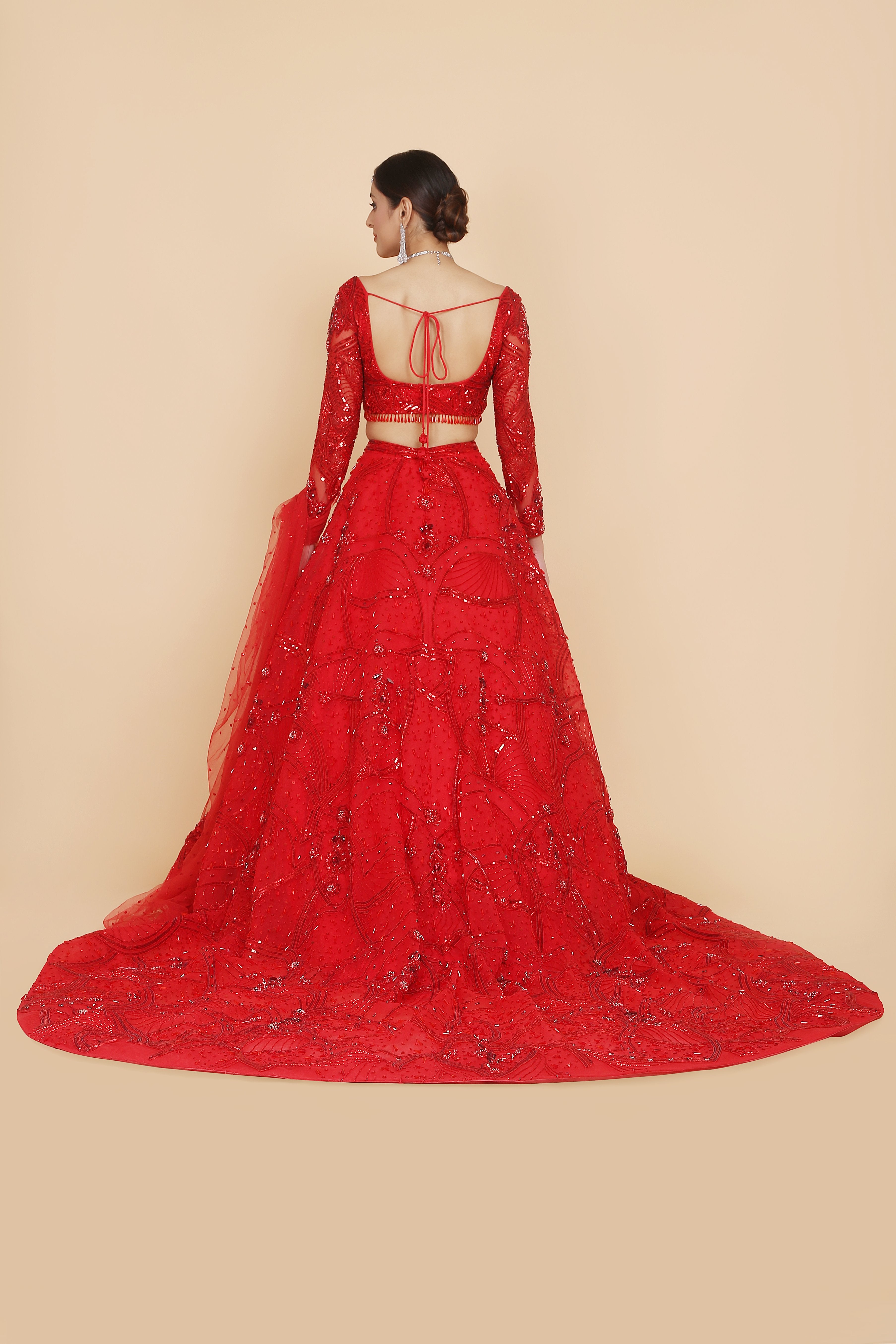 CY Amit GT Red Embroidered Lehenga Set Back 1