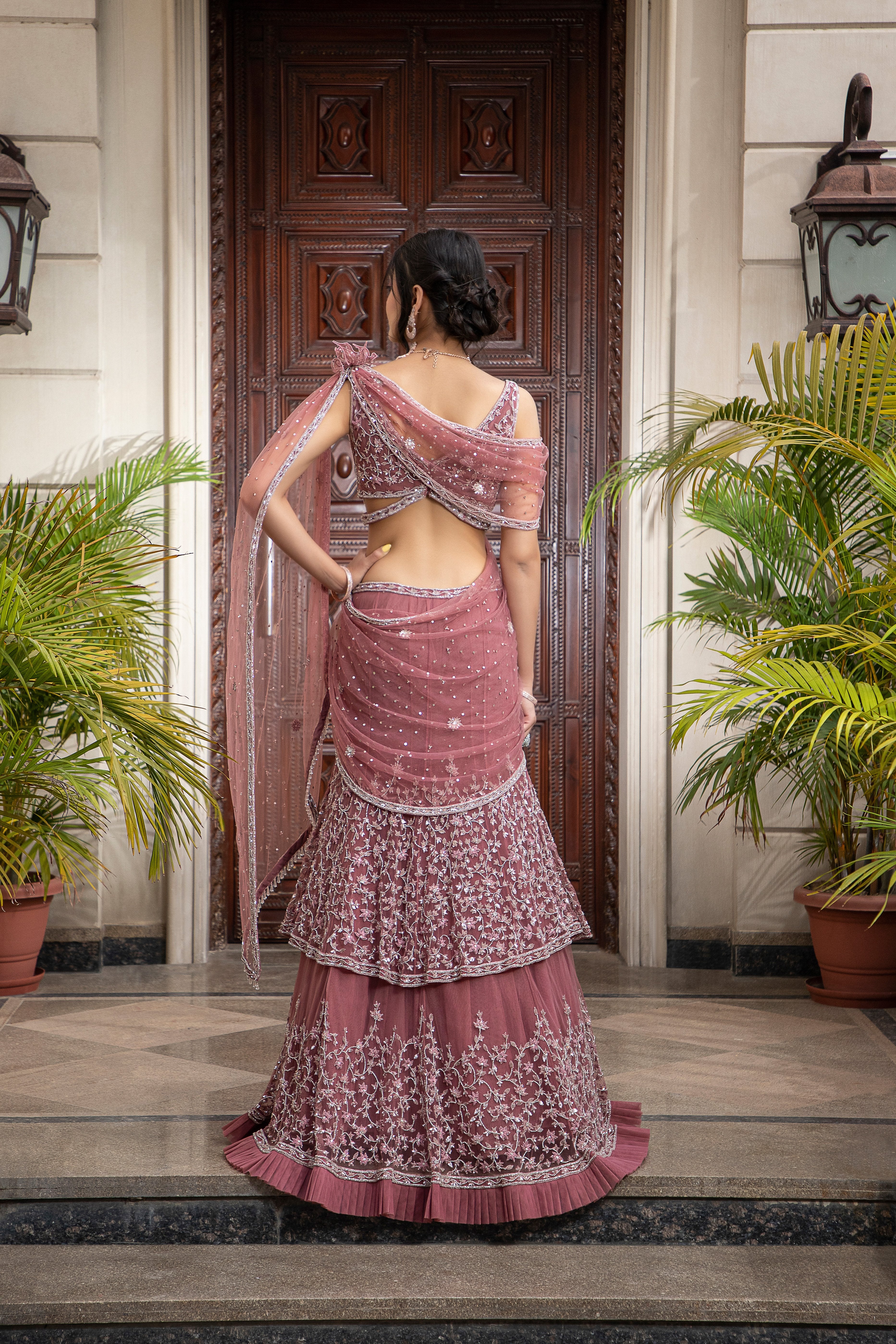CY Amit GT Rosewood Hand Embroidered Lehenga Set Back 1