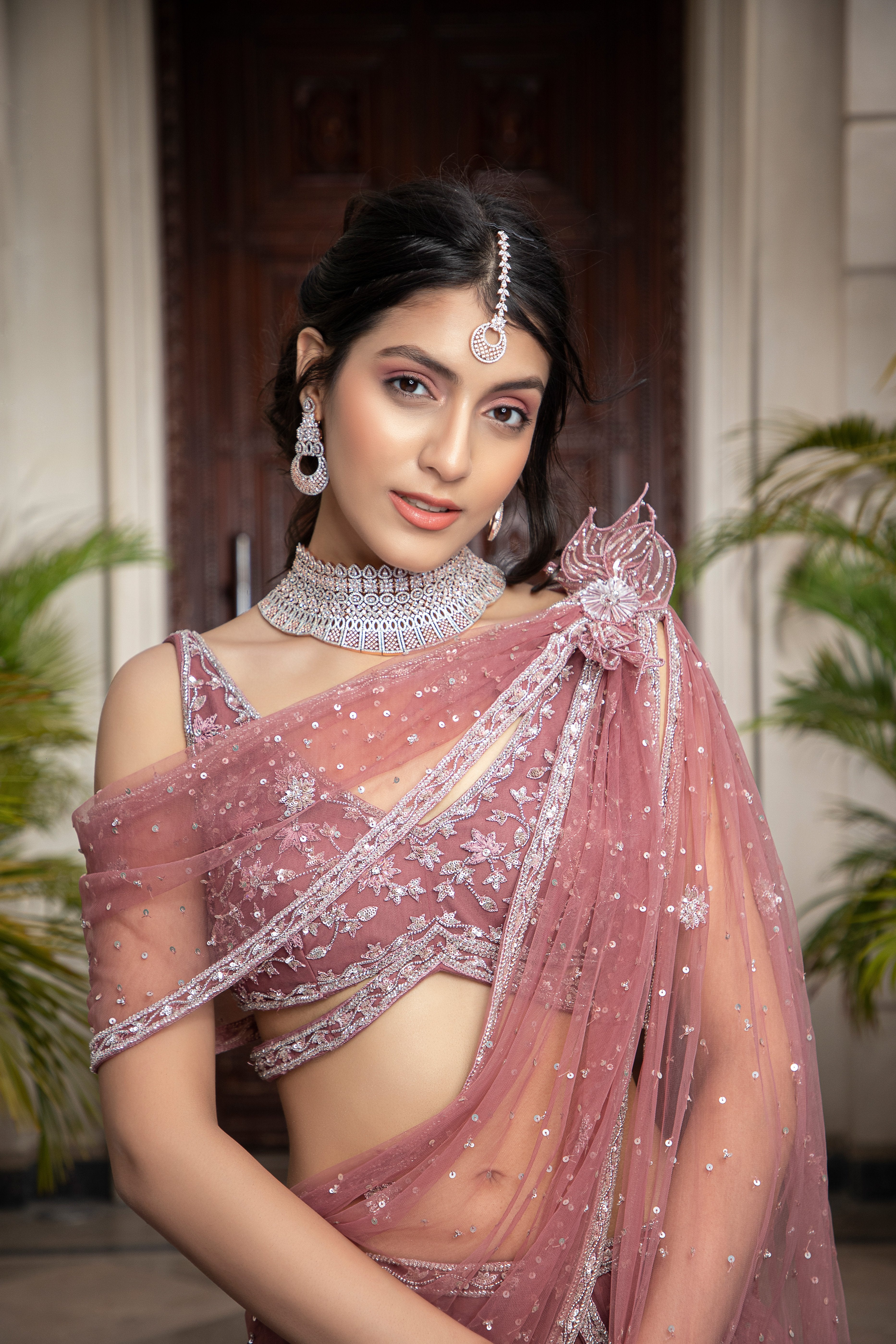 CY Amit GT Rosewood Hand Embroidered Lehenga Set Closeup 1