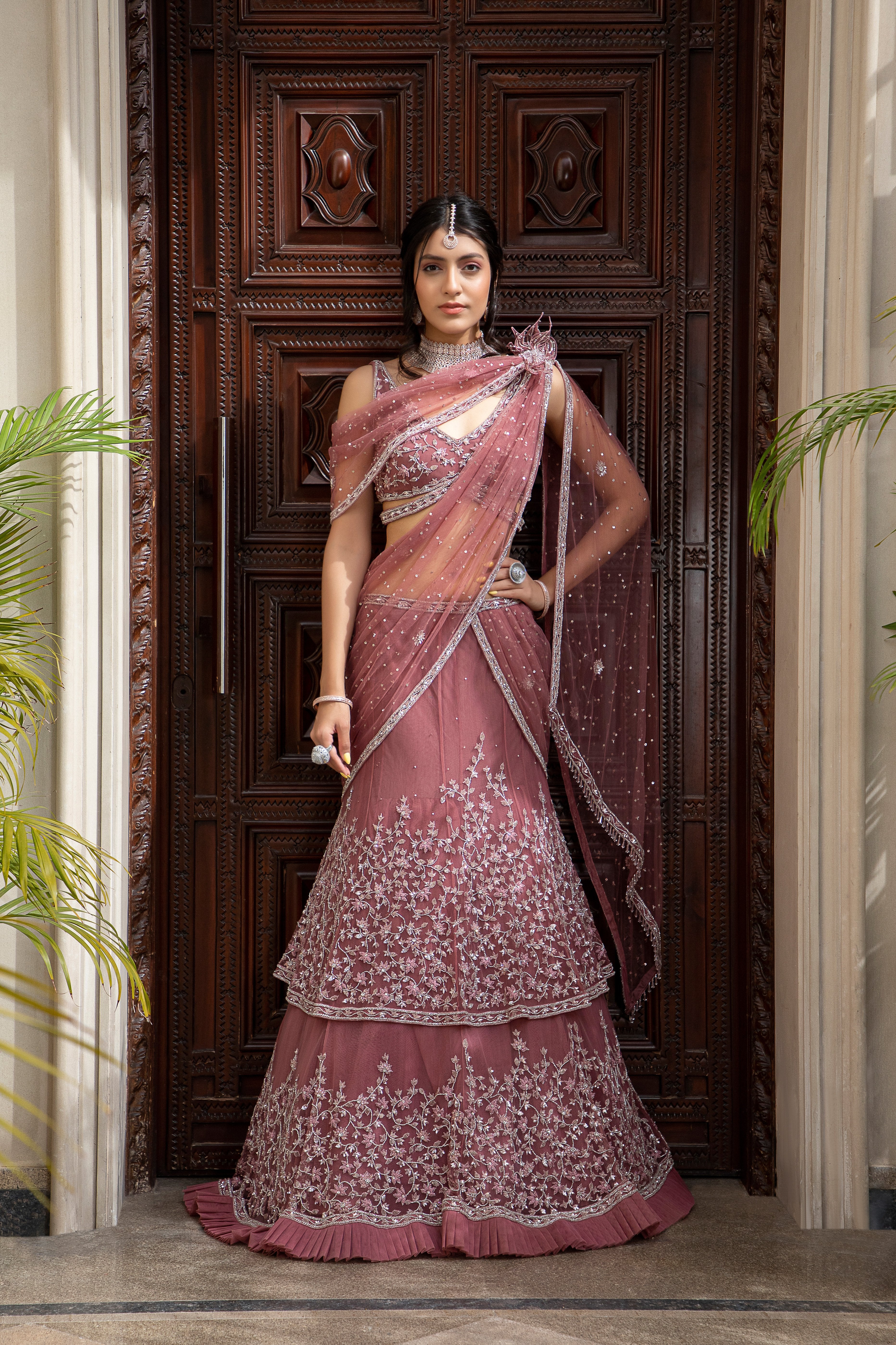 CY Amit GT Rosewood Hand Embroidered Lehenga Set Front 1