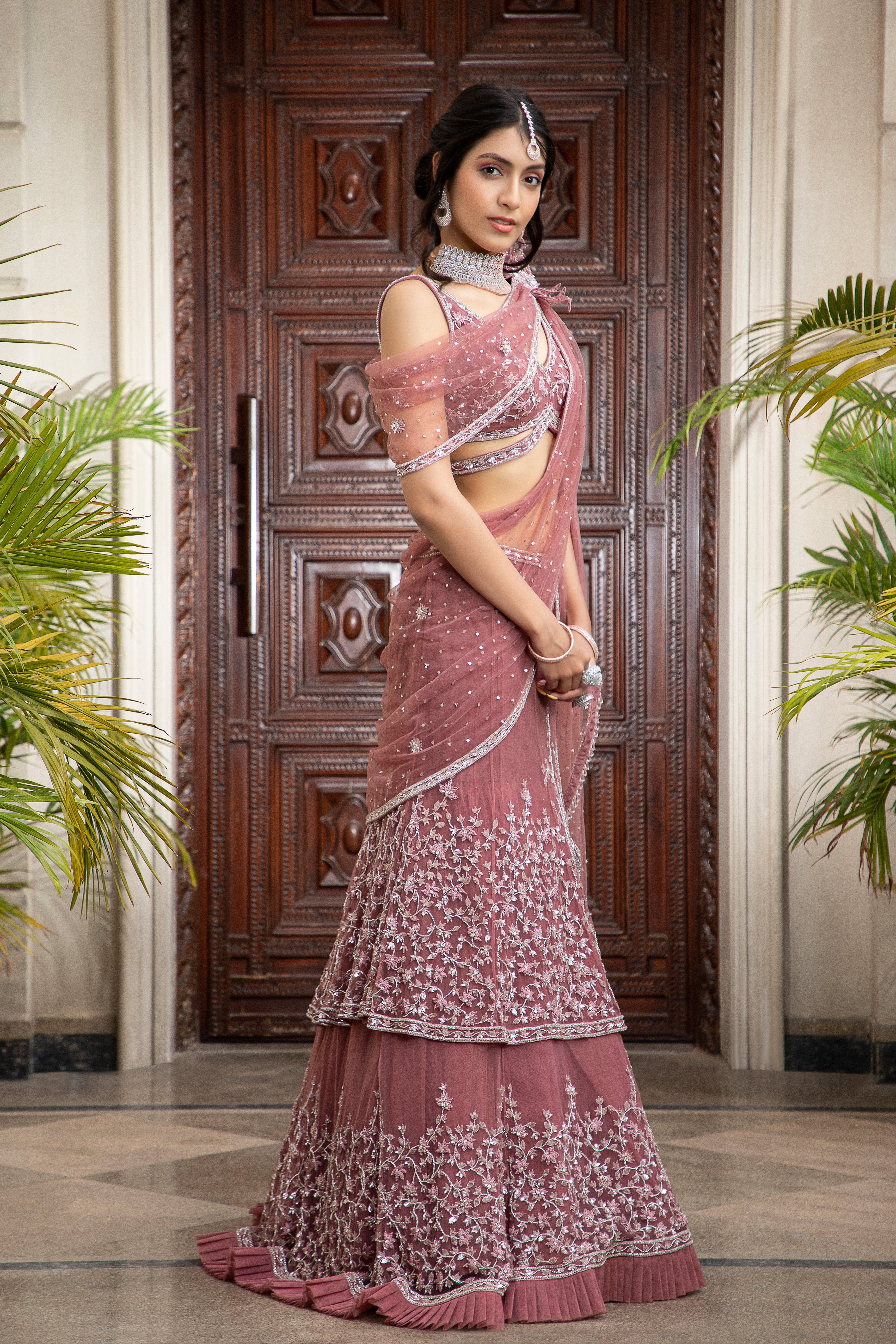 CY Amit GT Rosewood Hand Embroidered Lehenga Set Side 1