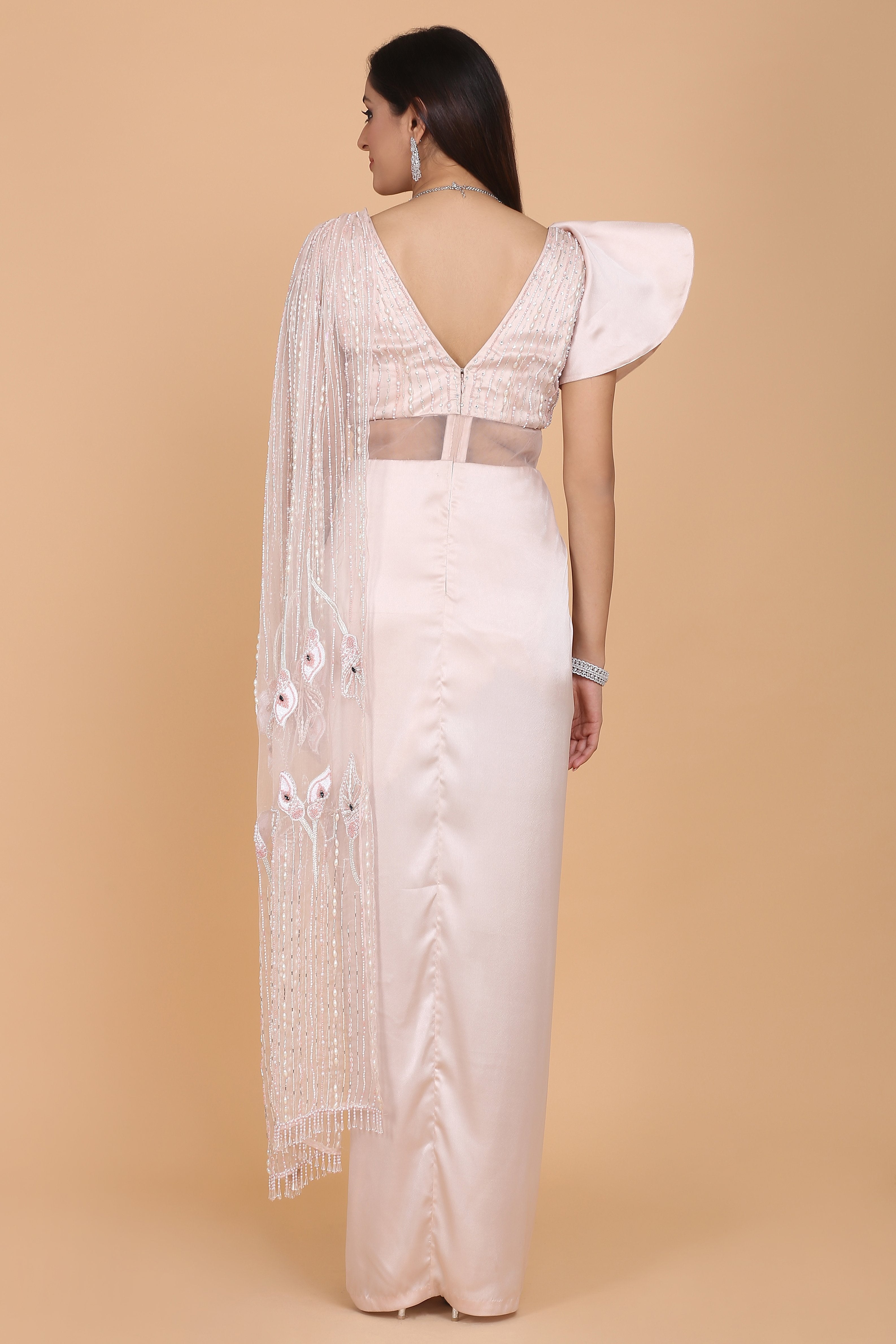 CY Amit GT Satin Pre-Draped Saree Gown Back 1