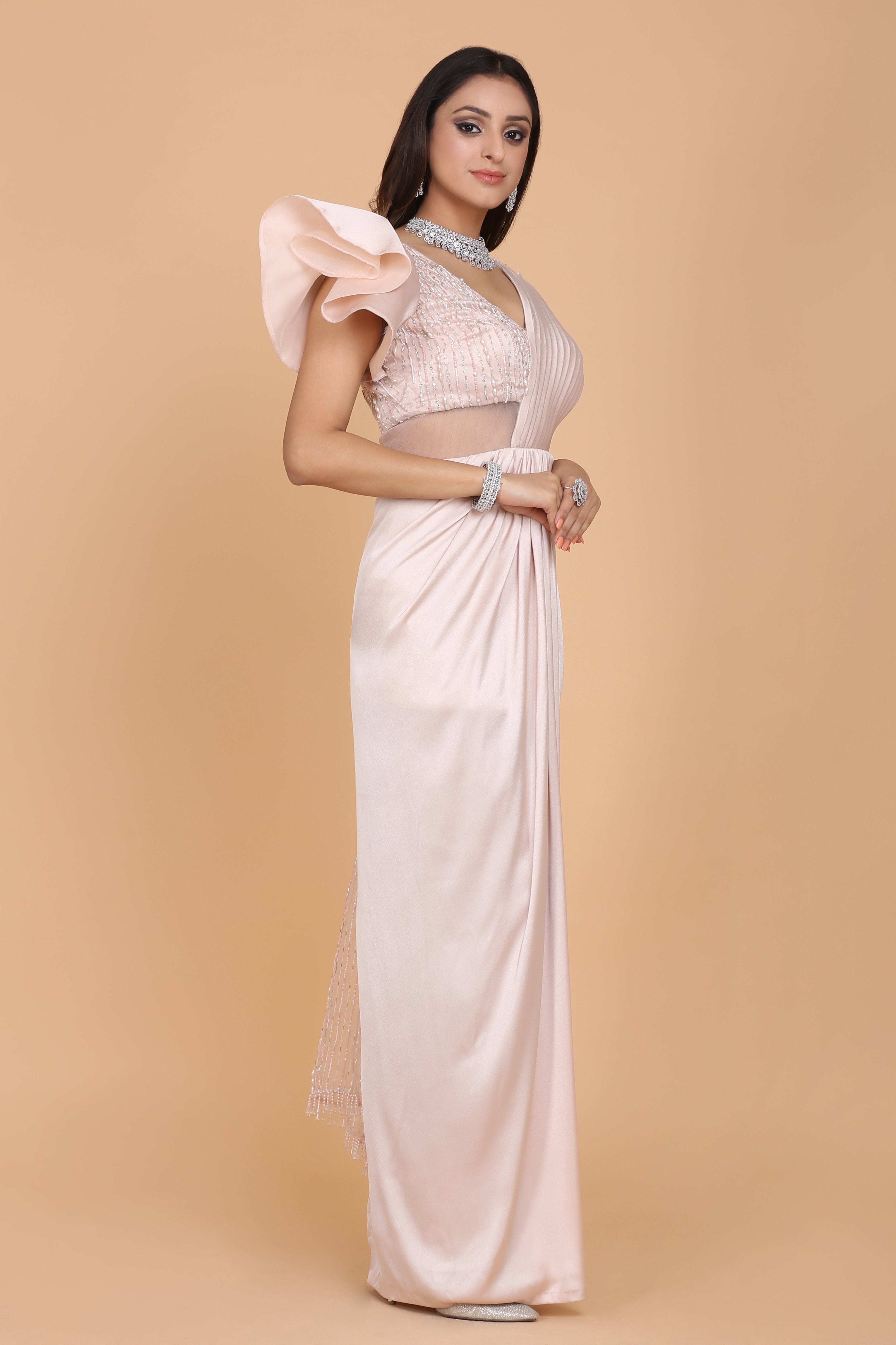 CY Amit GT Satin Pre-Draped Saree Gown Closeup 1