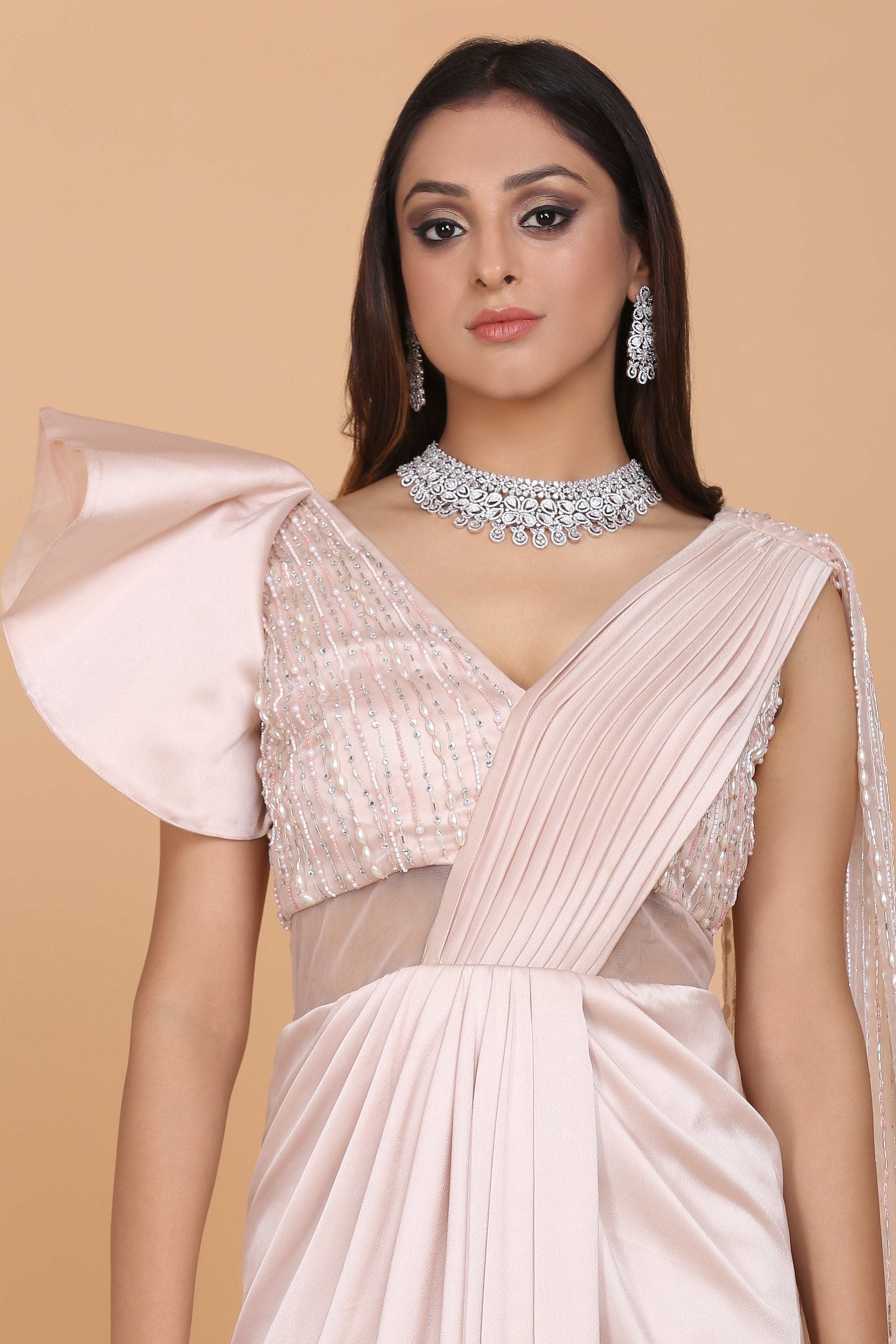 CY Amit GT Satin Pre-Draped Saree Gown Closeup 2