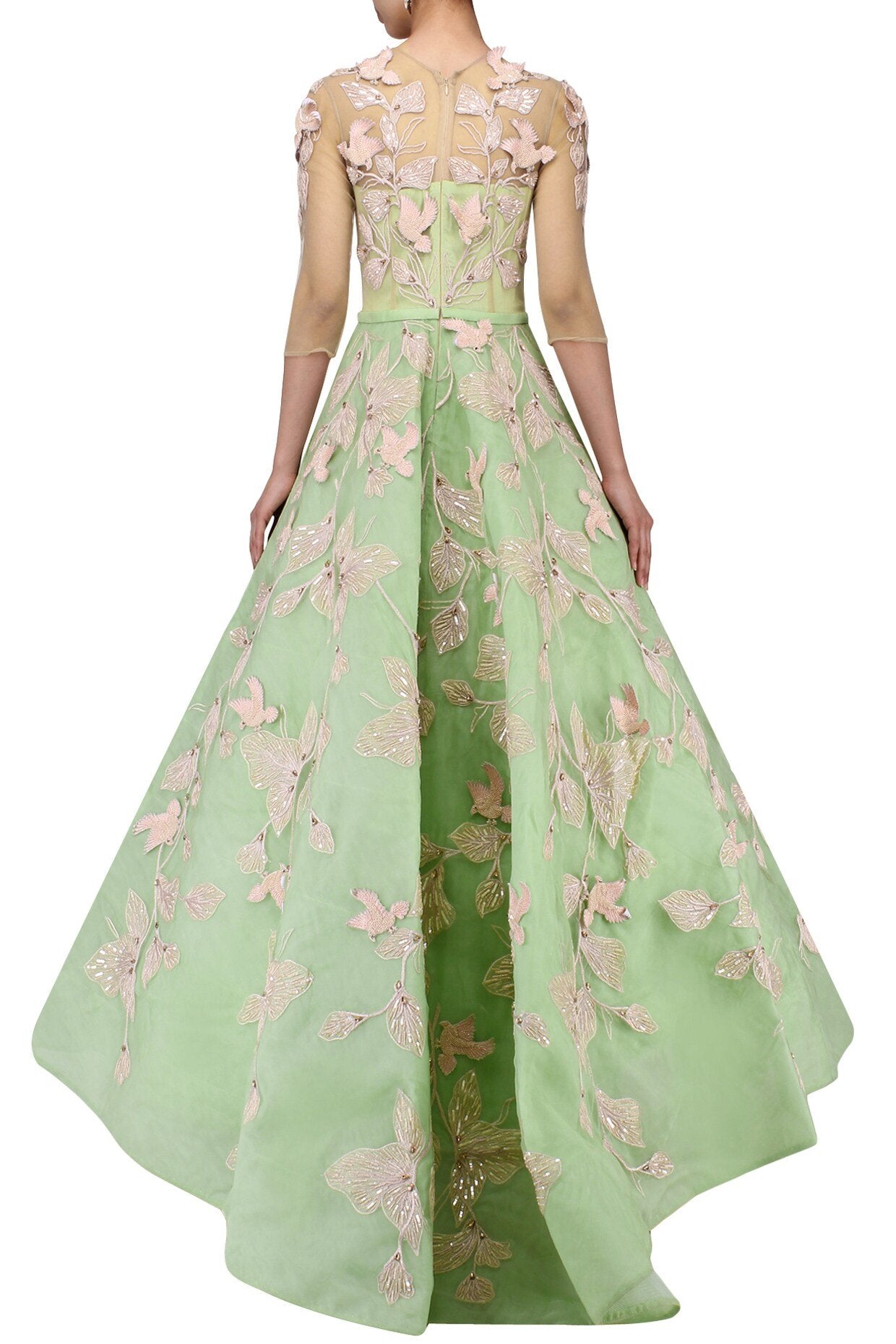 CY Amit GT Sea Green Embroidered Ball Gown Back 1