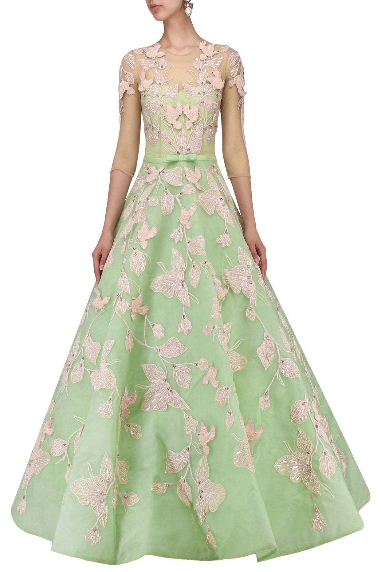 CY Amit GT Sea Green Embroidered Ball Gown Front 1