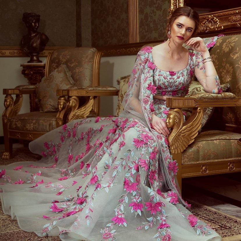 CY Amit GT Sea Green Floral Lehenga Set Front 1