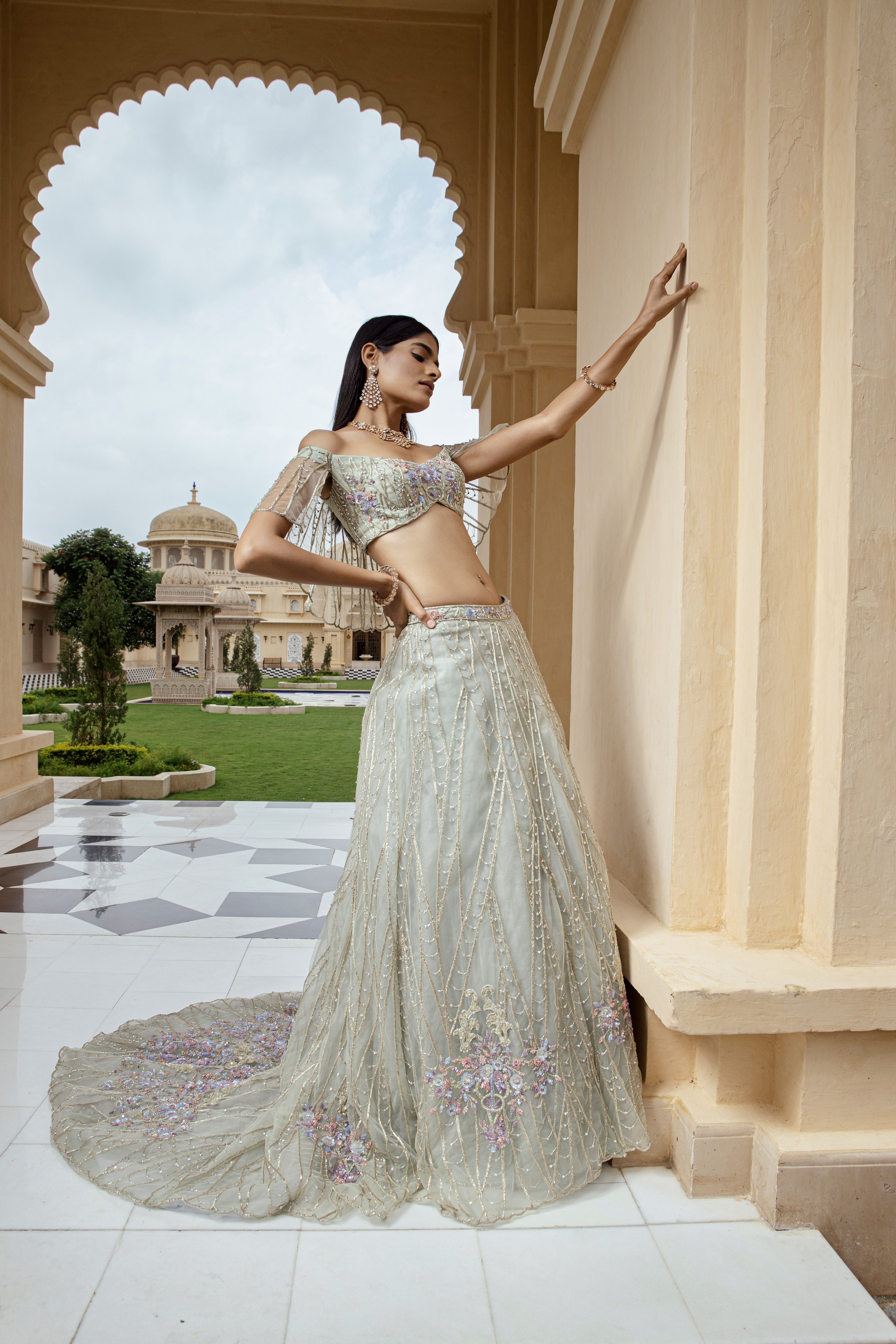 CY Amit GT Sea Green Scintilla Lehenga Set Front 2