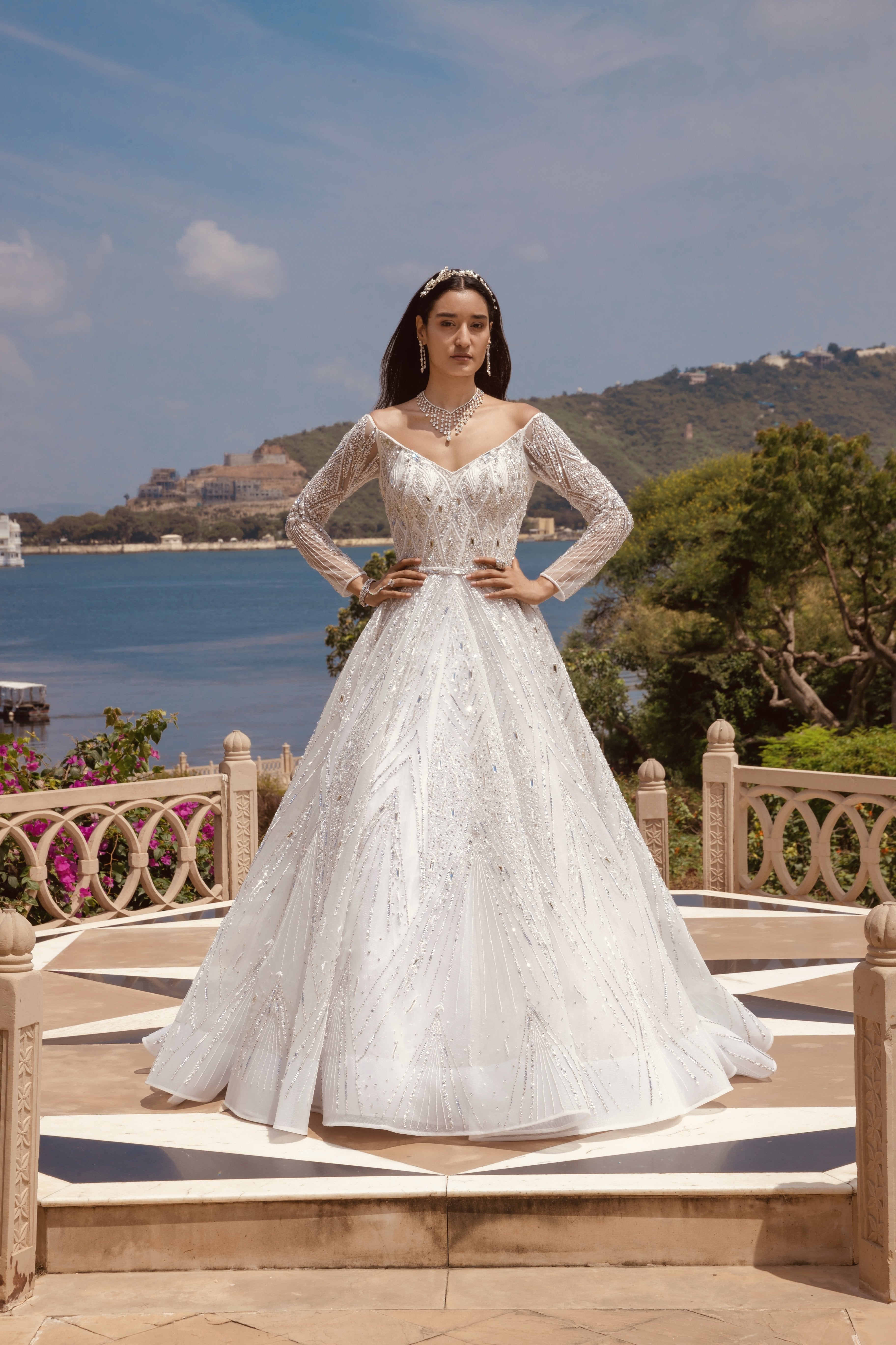 CY Amit GT White Mirabel Scintilla Gown Front 1