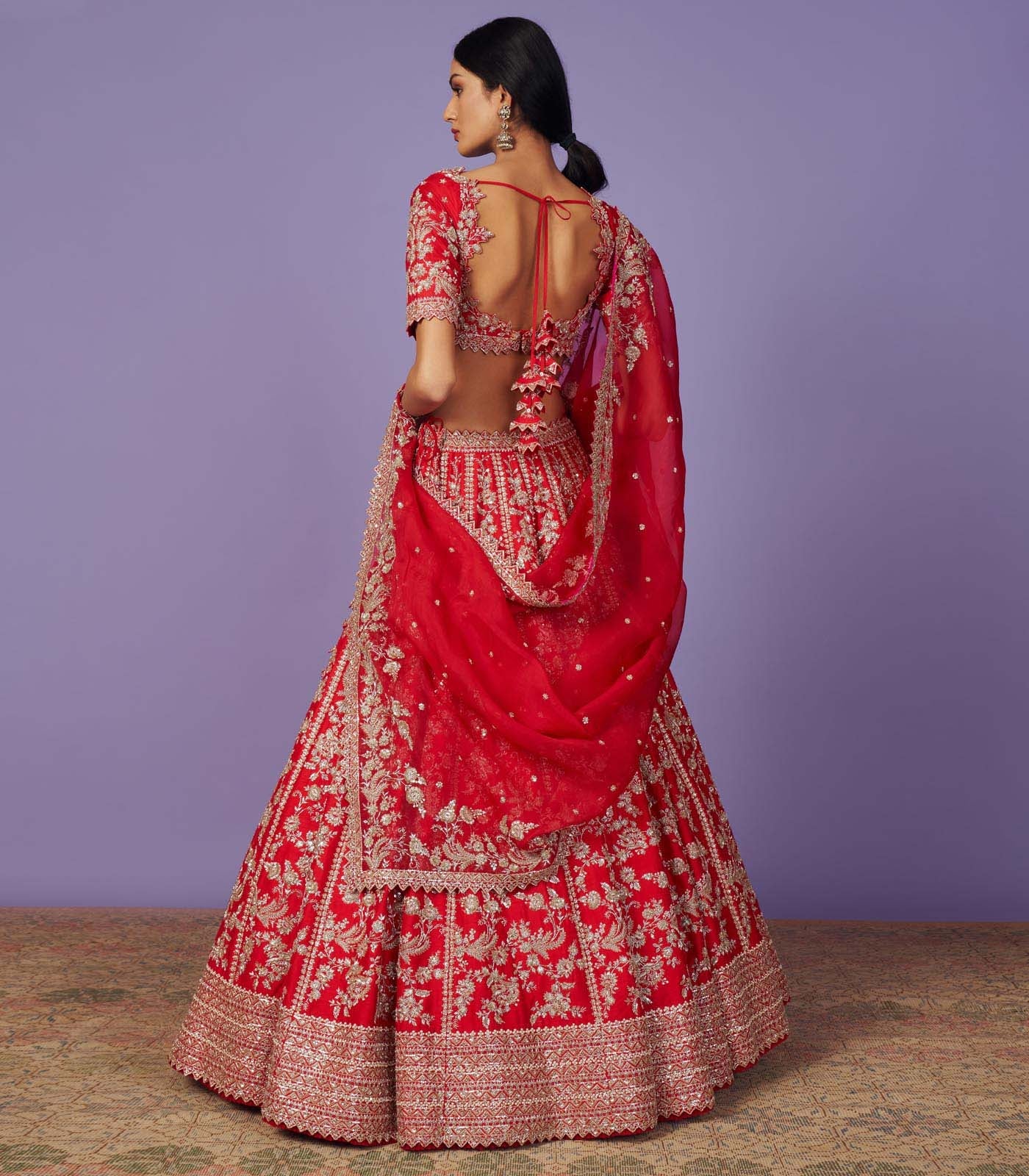 CY Anushree Reddy Astra Red Lehenga Set Back 1