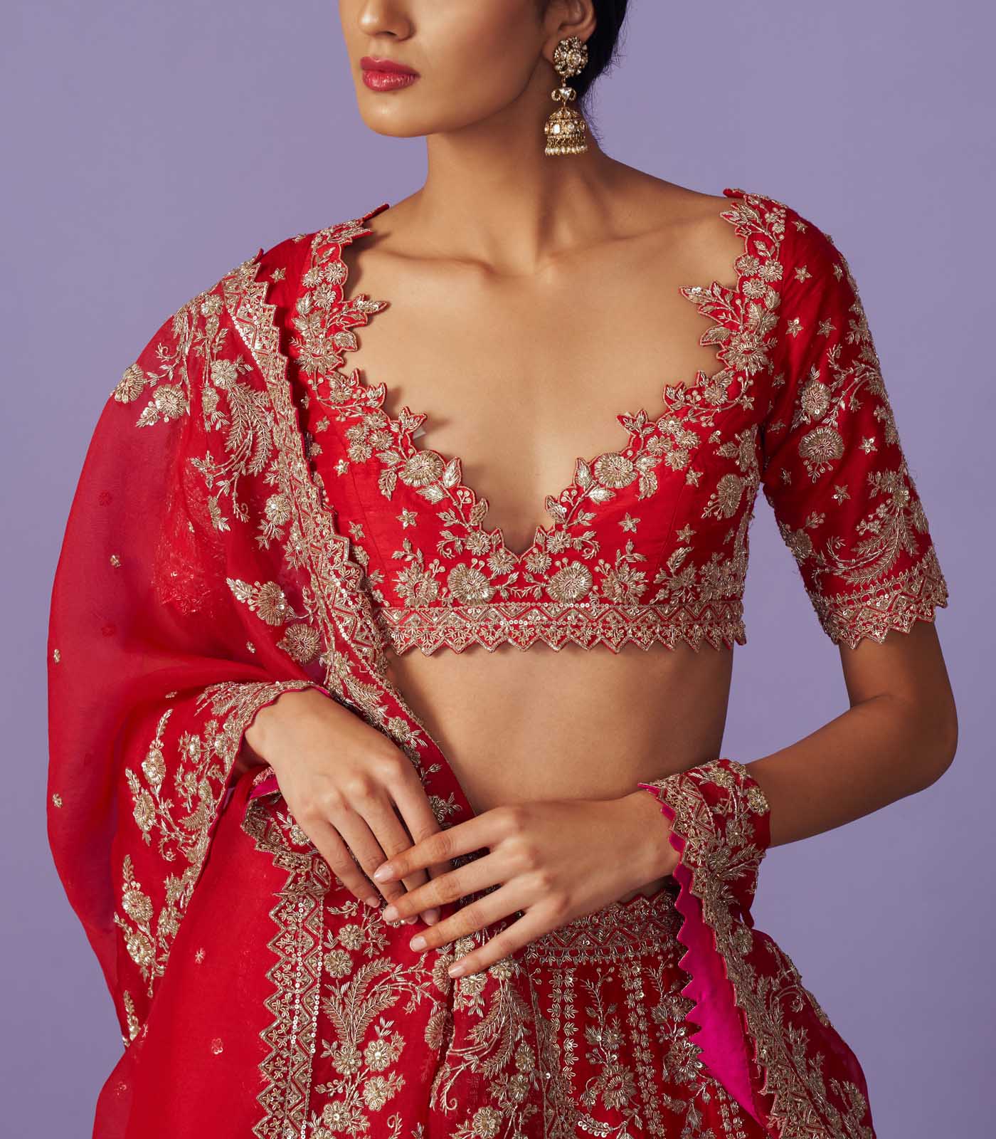 CY Anushree Reddy Astra Red Lehenga Set Closeup 1
