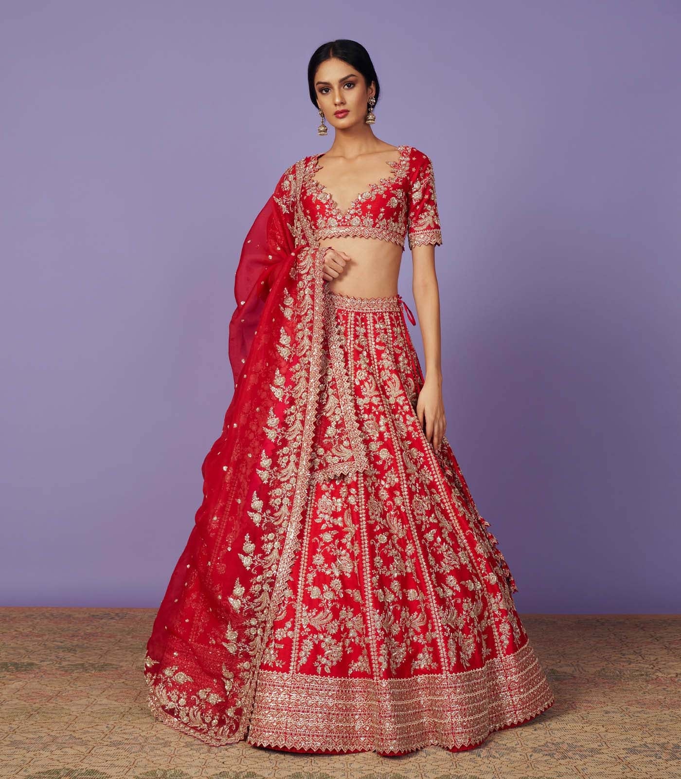 CY Anushree Reddy Astra Red Lehenga Set Front 1
