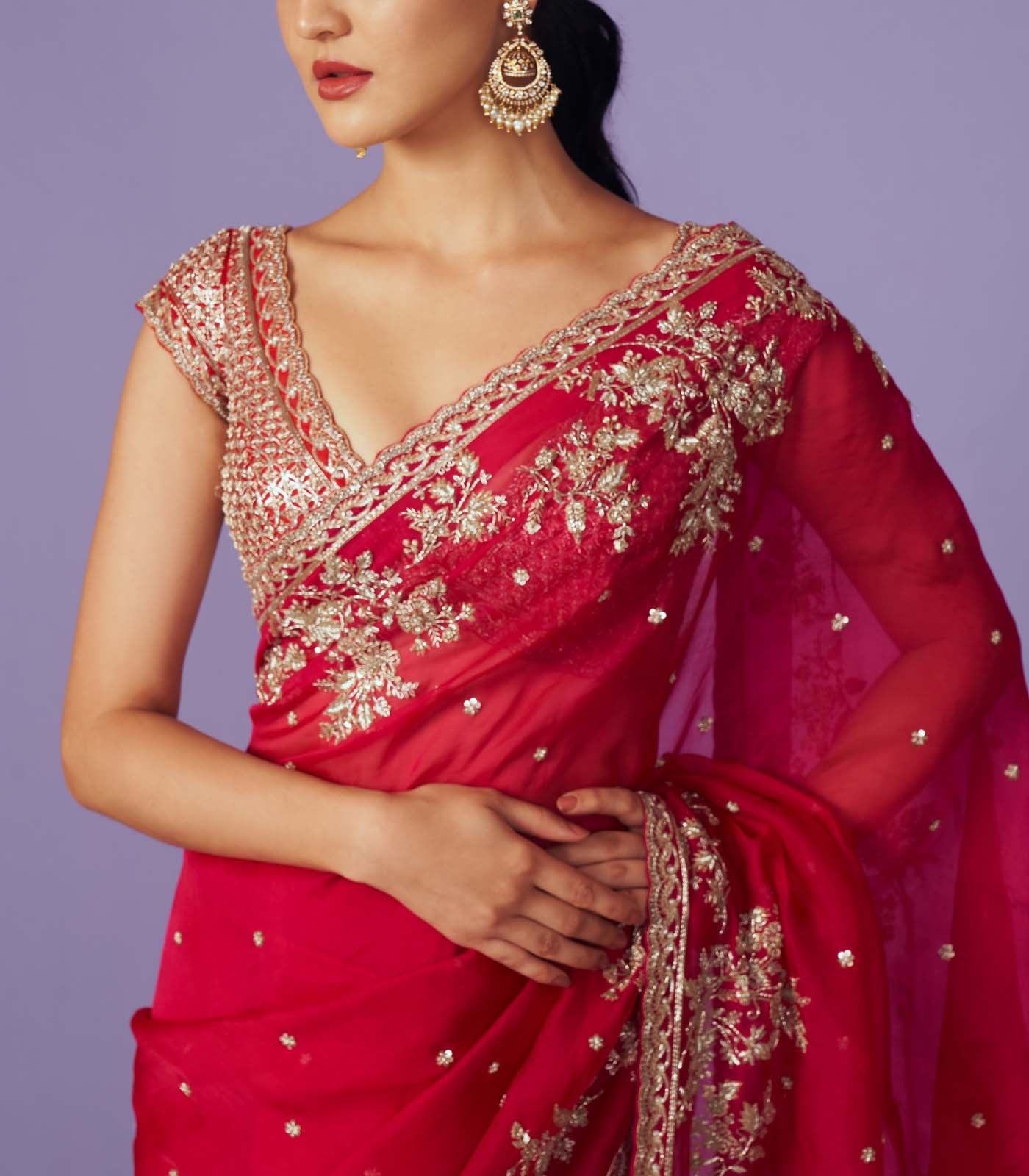 CY Anushree Reddy Inayat Hot Pink Saree Set Success Closeup 1