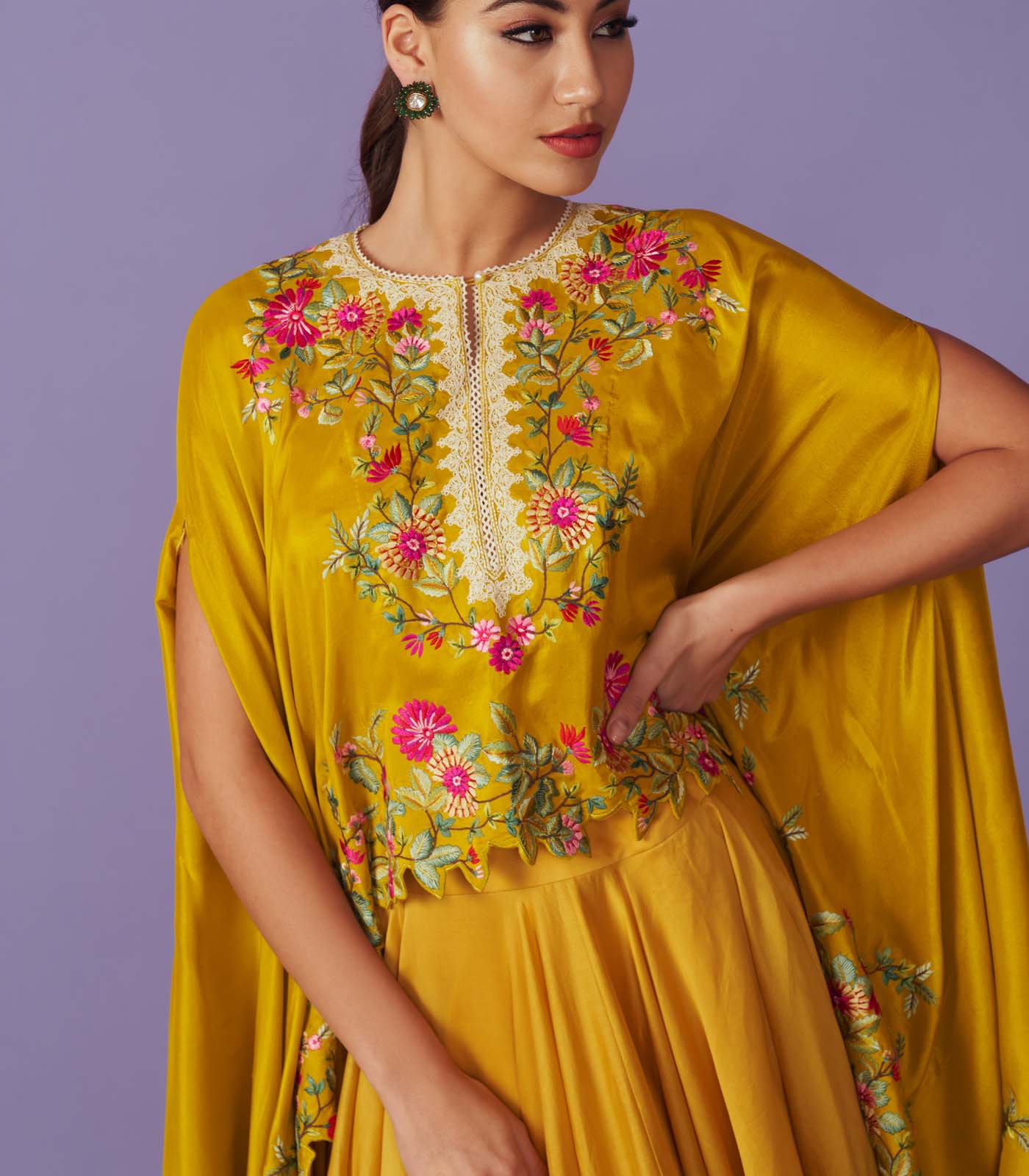 CY Anushree Reddy Multi Thread Work Cape Set Closeup 1