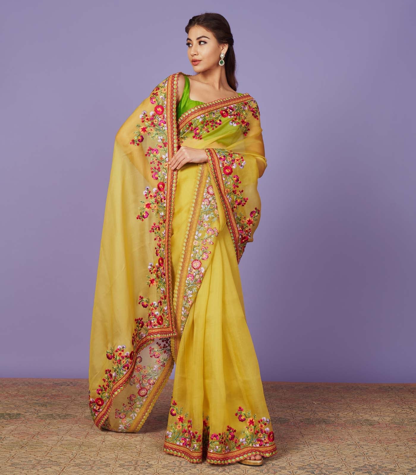 CY Anushree Reddy Multi Thread Work Mustard Saree Set Front 1