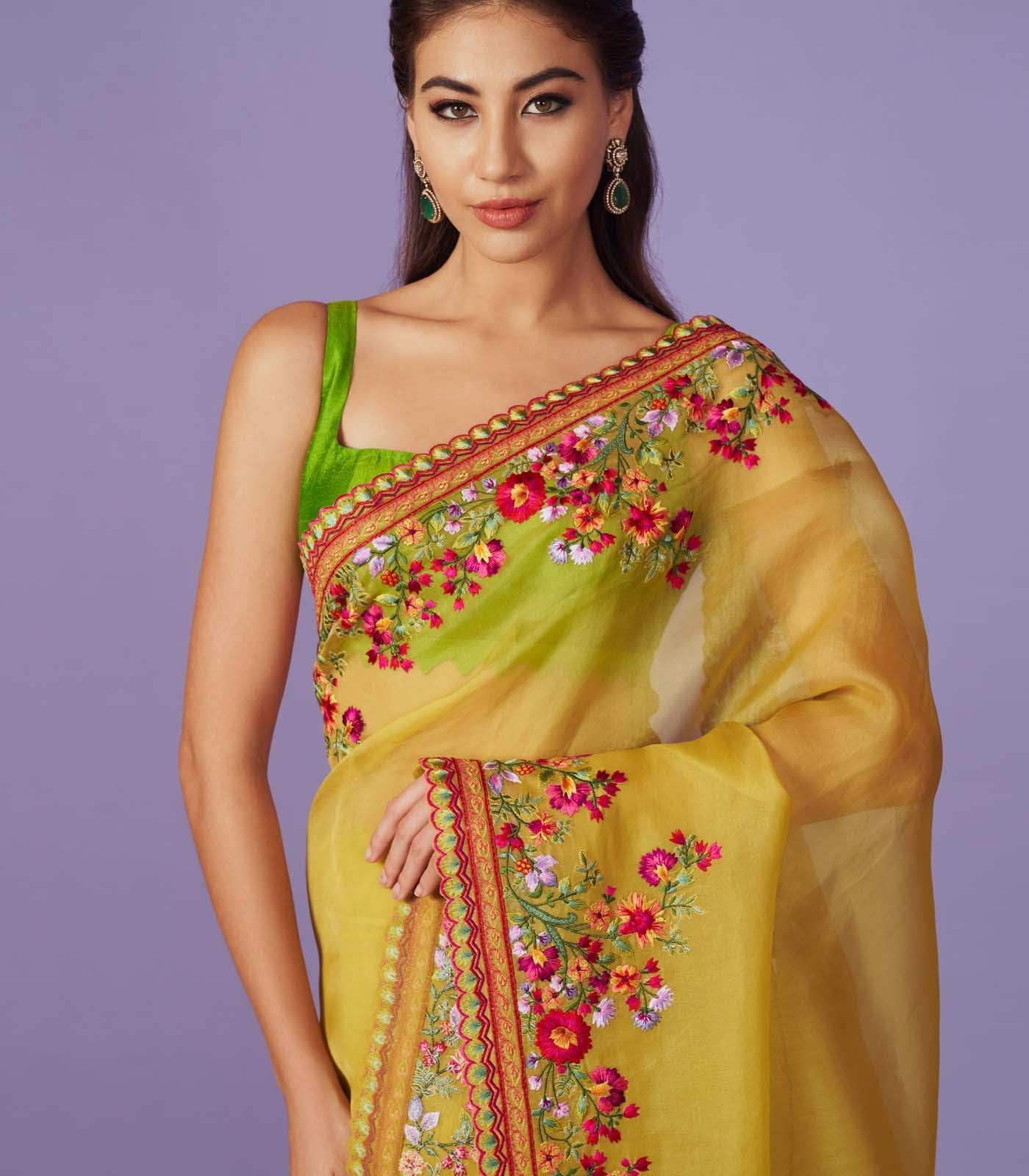 CY Anushree Reddy Multi Thread Work Saree Set Closeup 1