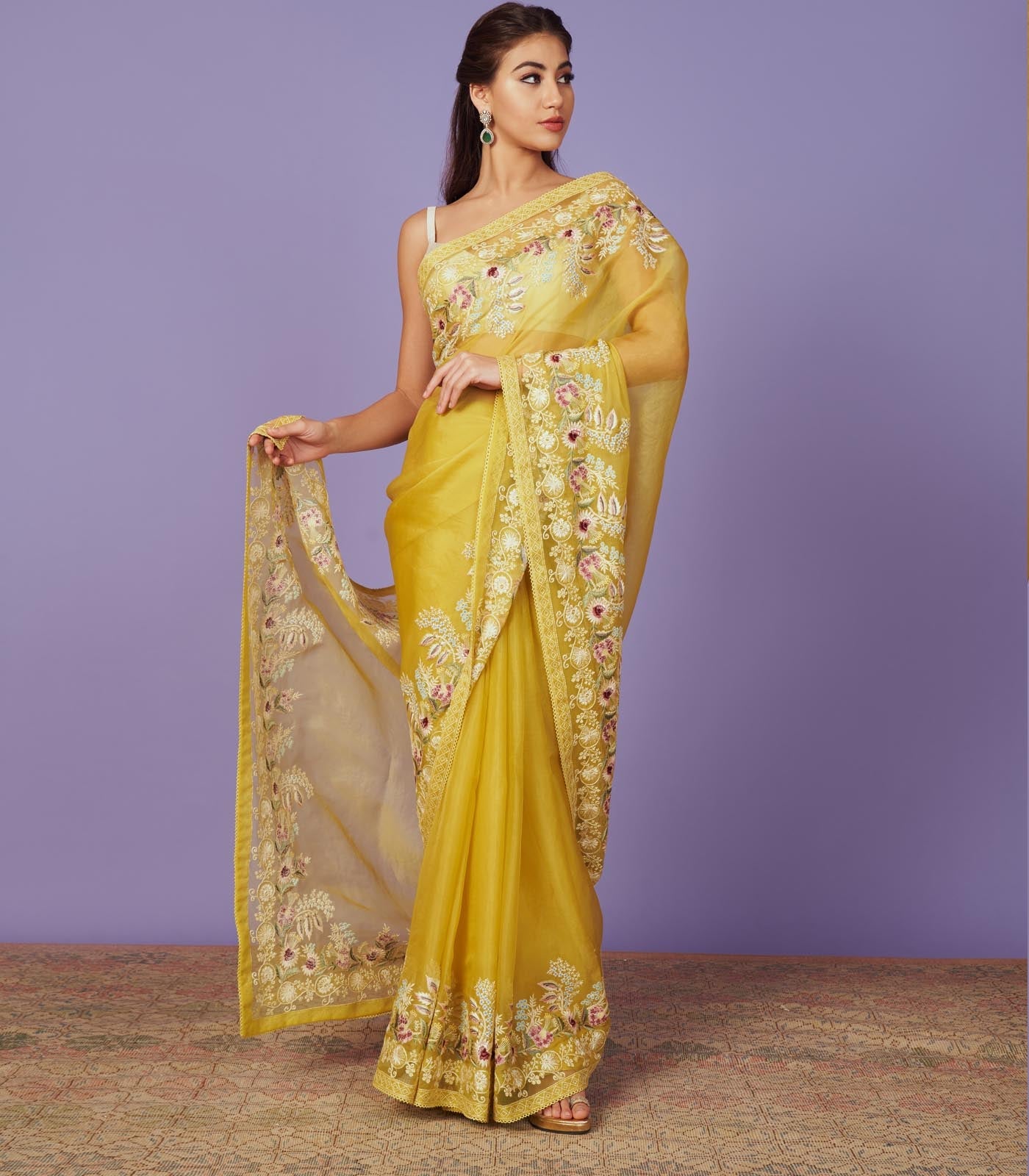 CY Anushree Reddy Multi Thread Work Yellow Saree Set Front 1