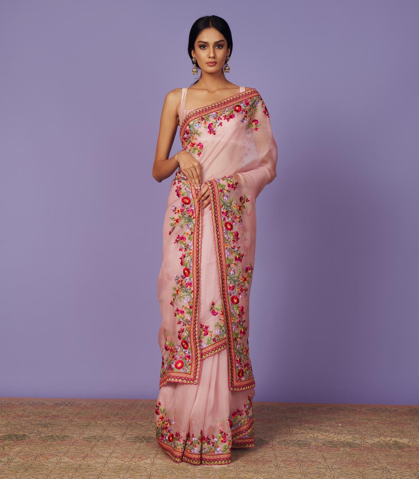 CY Anushree Reddy Multi Threadwork Onion Pink Saree Set Success Front 1