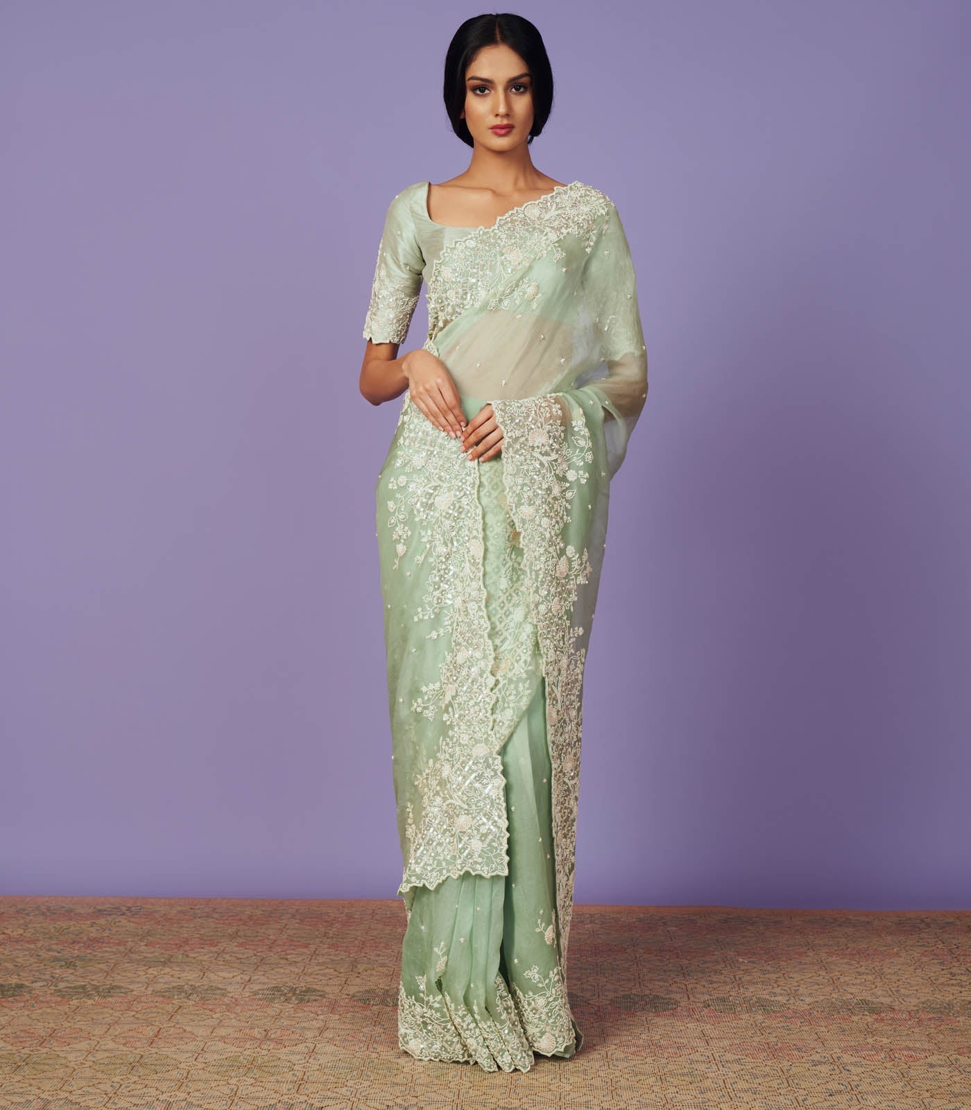 CY Anushree Reddy Pearl Work Saree Set Front 1