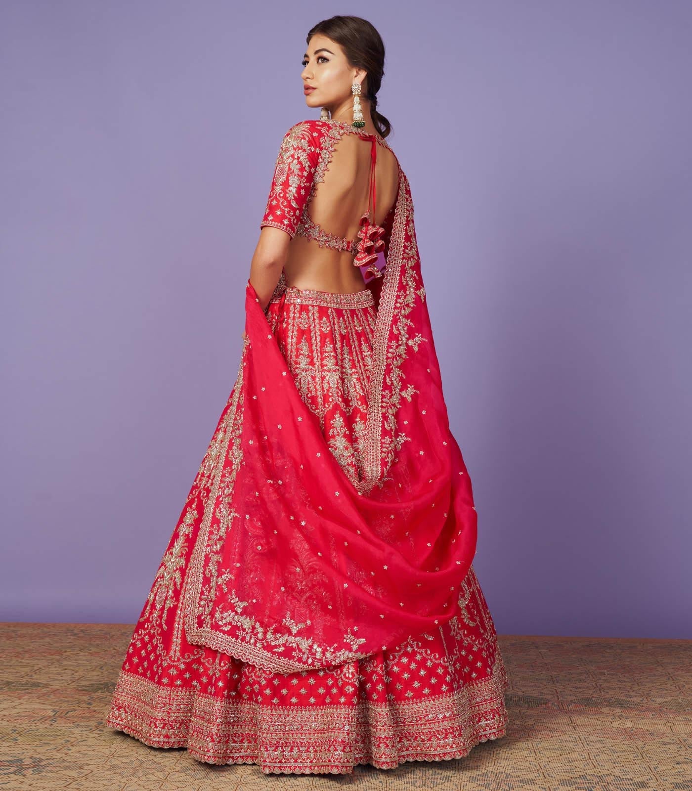 CY Anushree Reddy Rawsilk Bouquet Lehenga Set Back 1