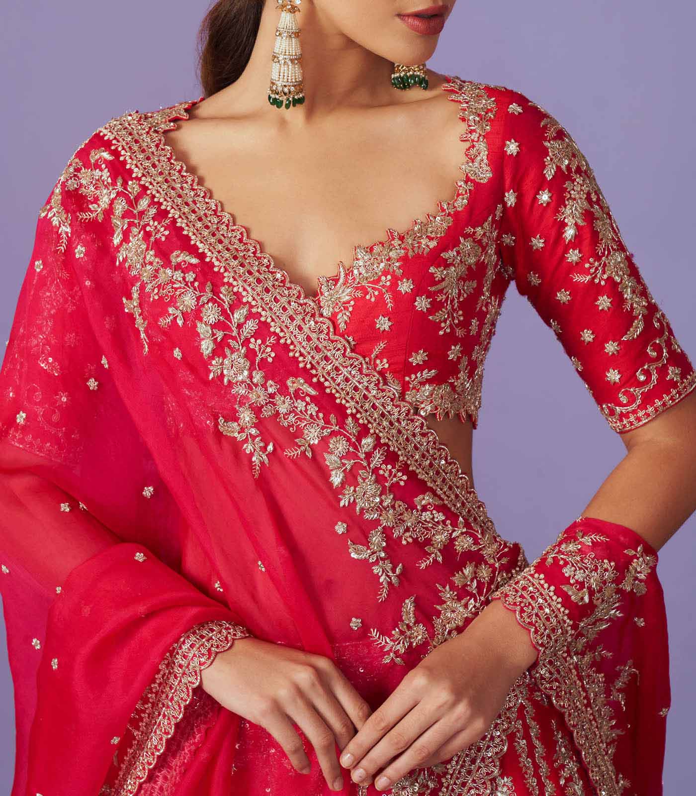 CY Anushree Reddy Rawsilk Bouquet Lehenga Set Closeup 1