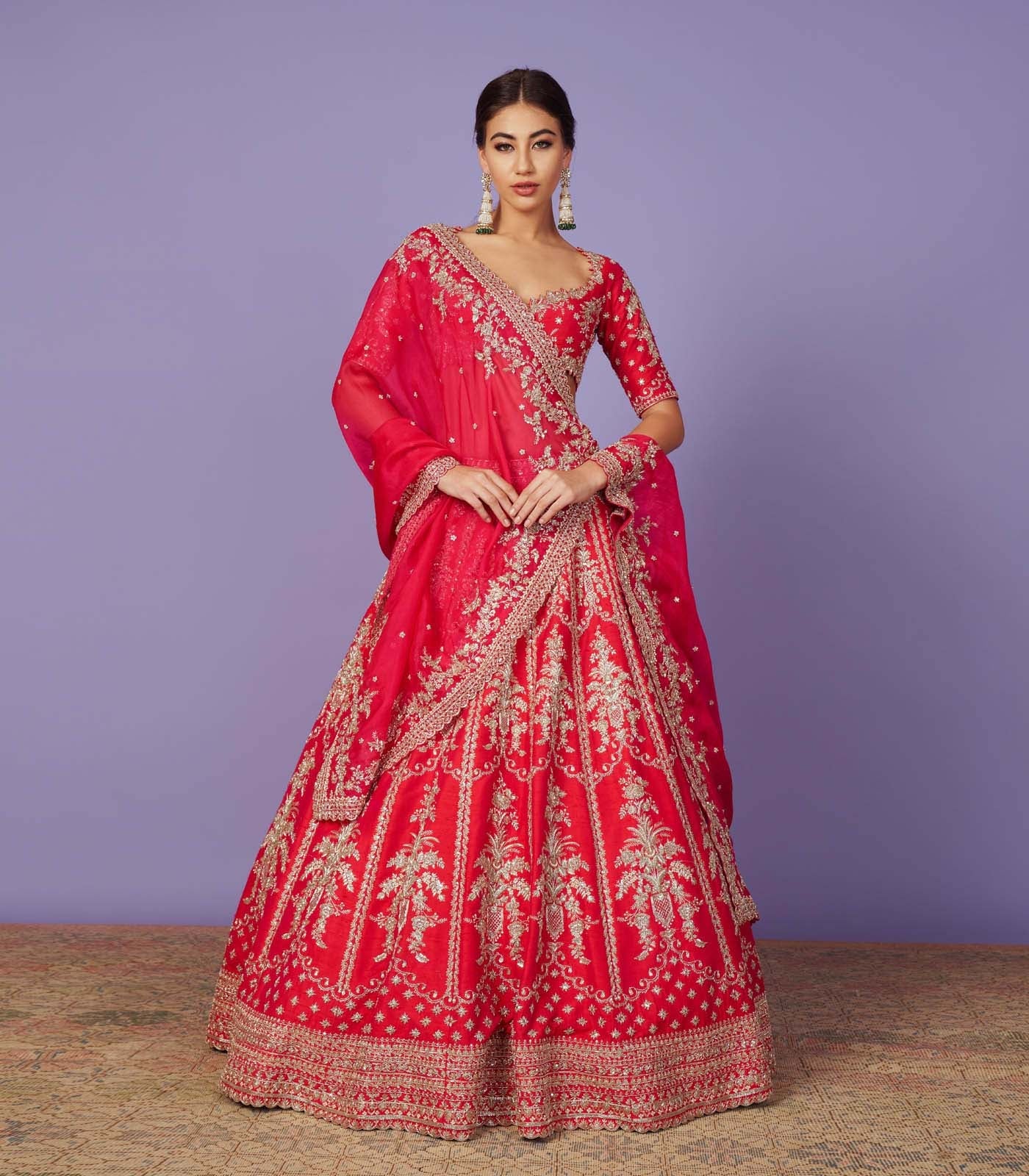CY Anushree Reddy Rawsilk Bouquet Lehenga Set Front 1