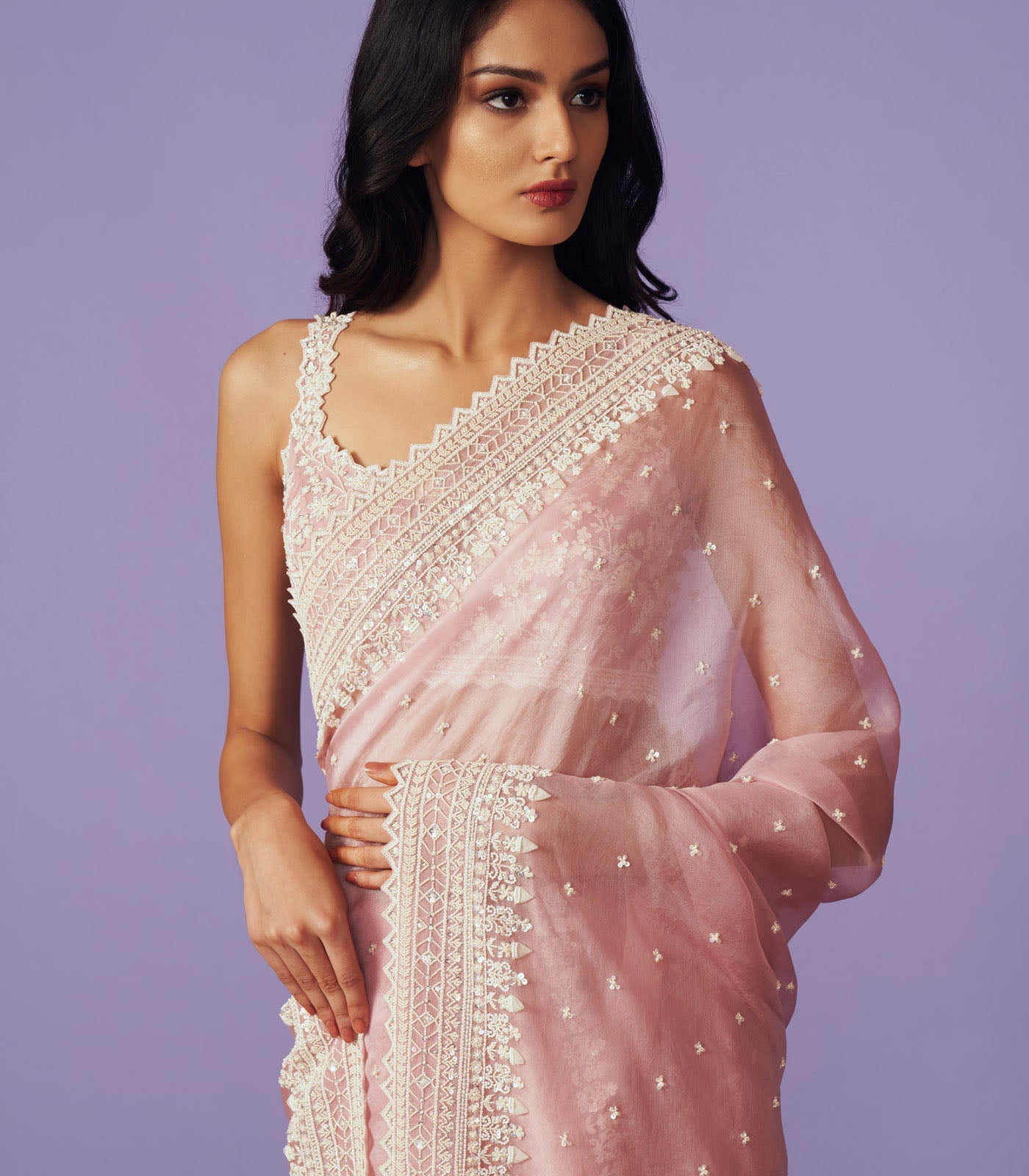 CY Anushree Reddy Saahira Pink Saree Set Closeup 1